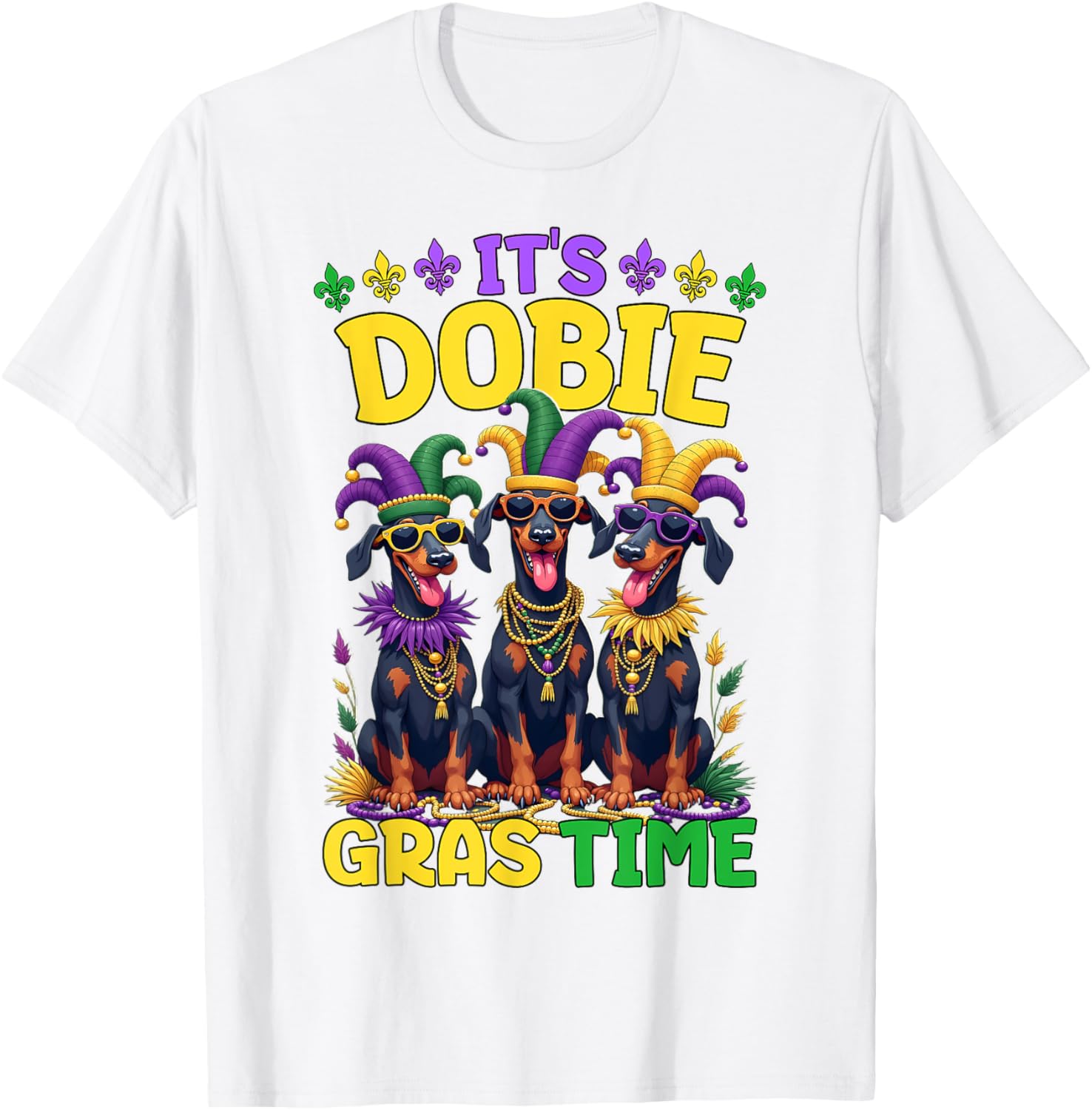 Mardi Gras Doberman T-Shirt Celebrating Carnival Festivities - 4
