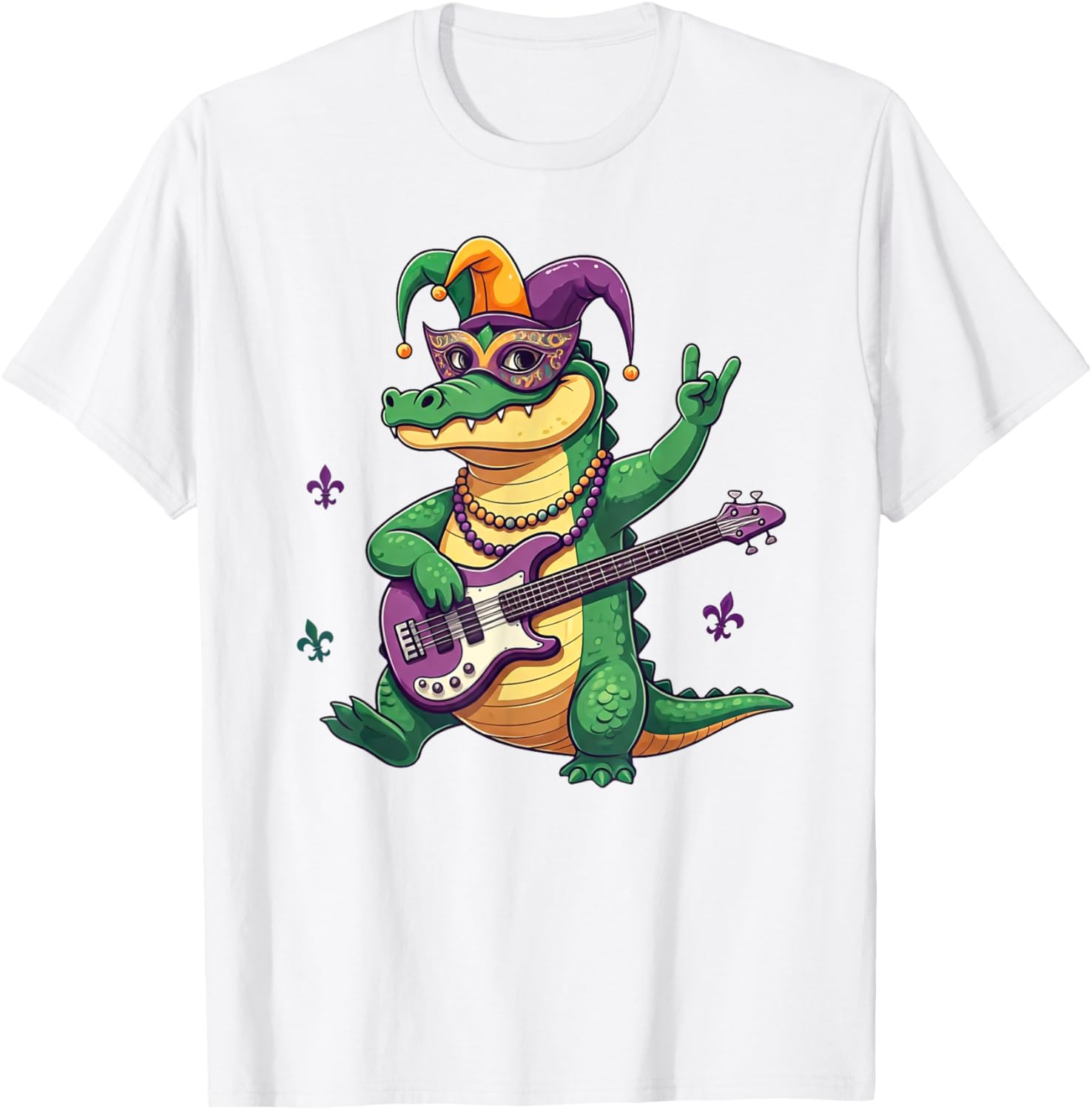 Bass Guitar Alligator Mardi Gras T-Shirt for Men, Women, and Kids - 16