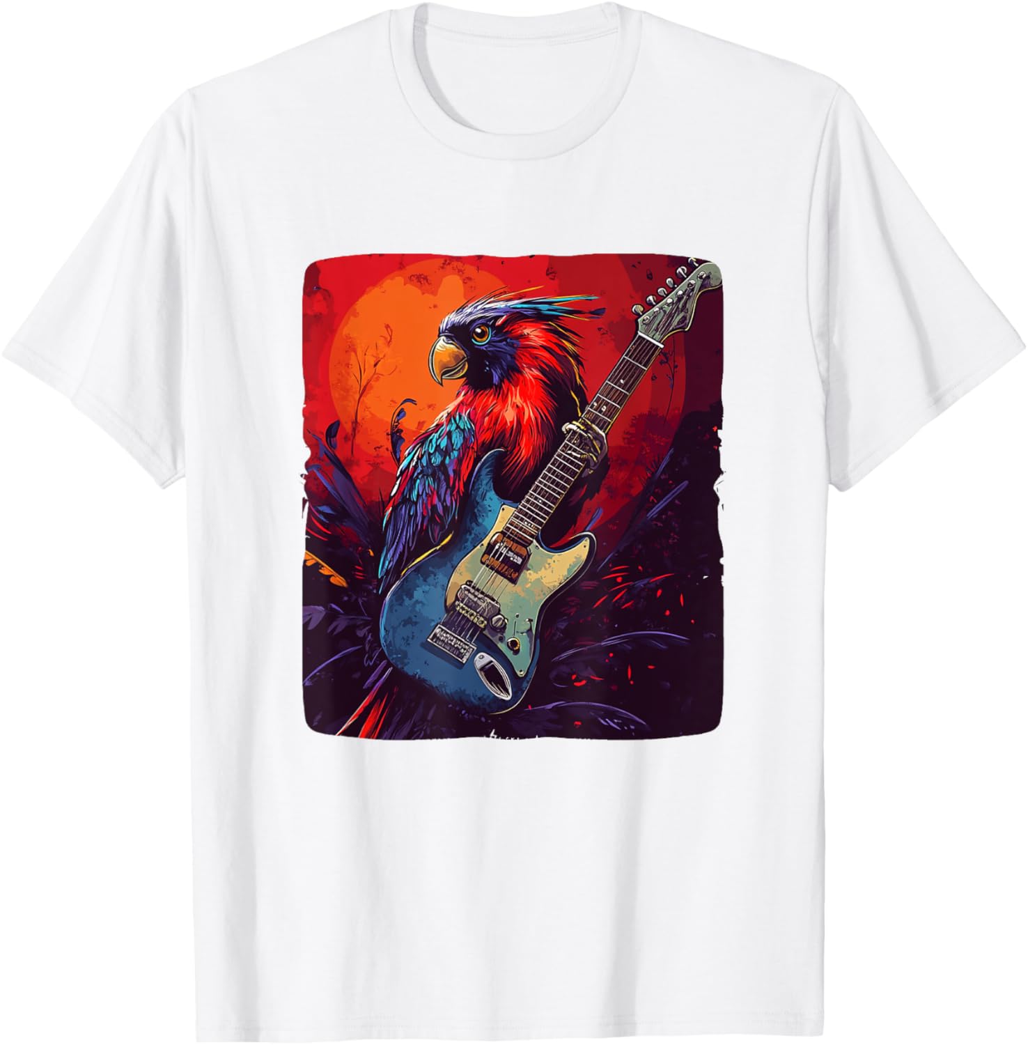Trendy Rock Vibes Electric Guitar Bird T-Shirt for Music Lovers - 9