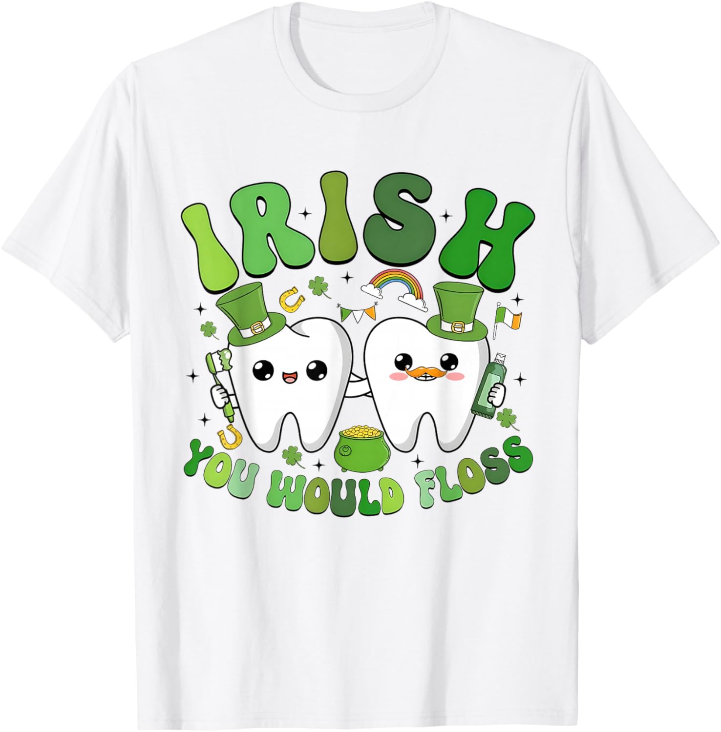 Groovy Retro St Patricks Day You Would Floss Dentist T-Shirt for Fun - 1