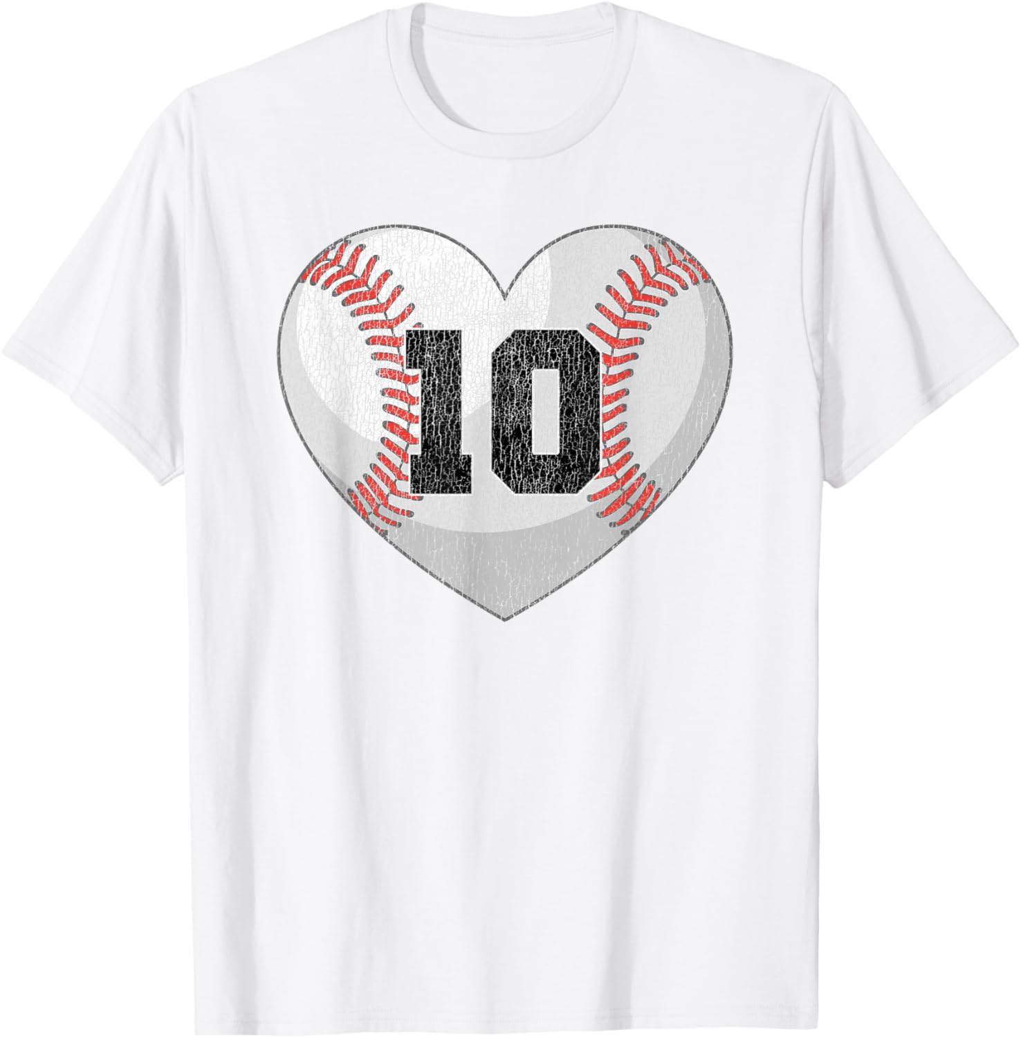 Baseball Mom T-Shirt with Distressed Heart and Number 10 Design - 24