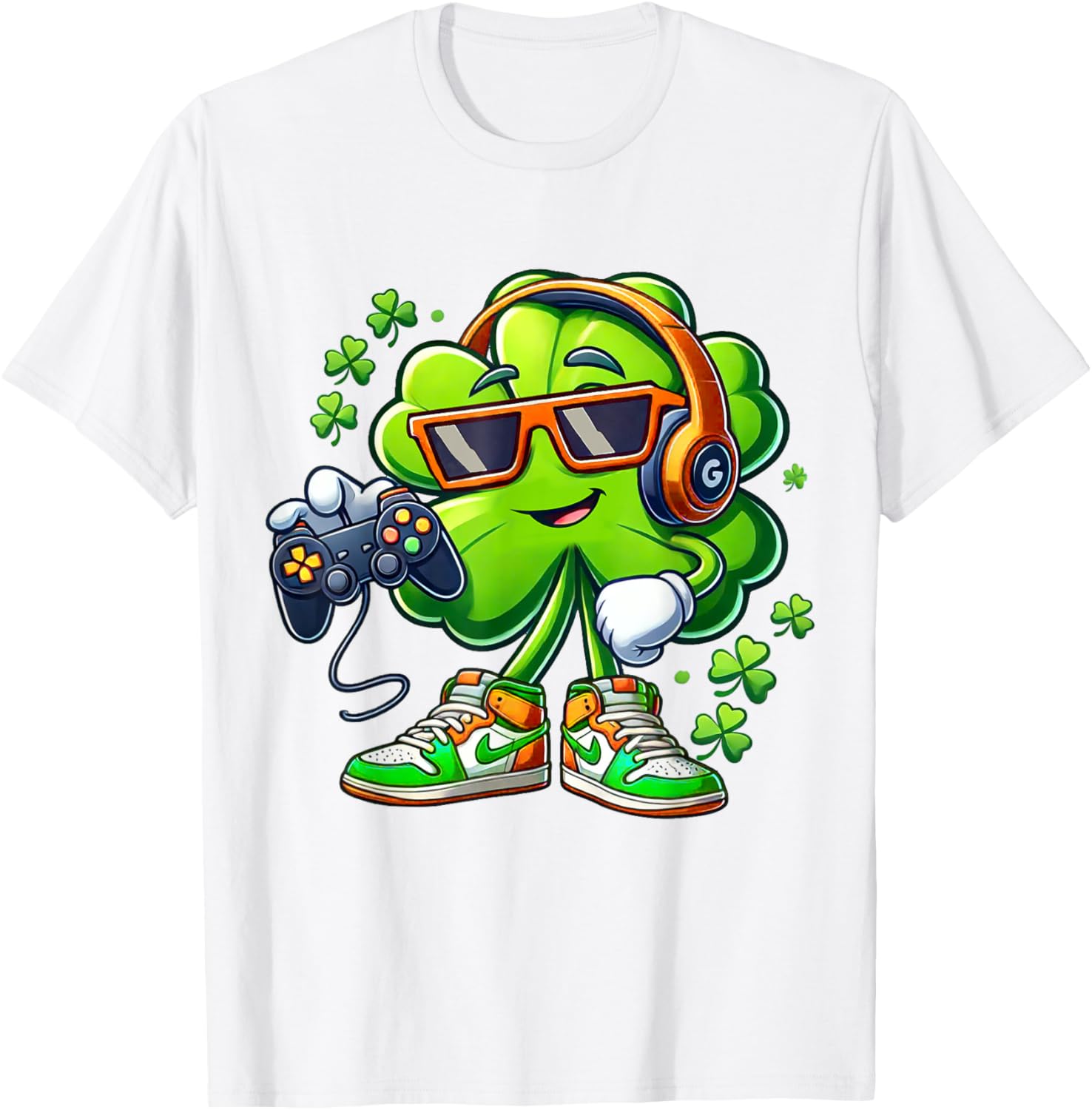 Funny St Patricks Day Gamer T-Shirt for Boys with Shamrock Design - 15