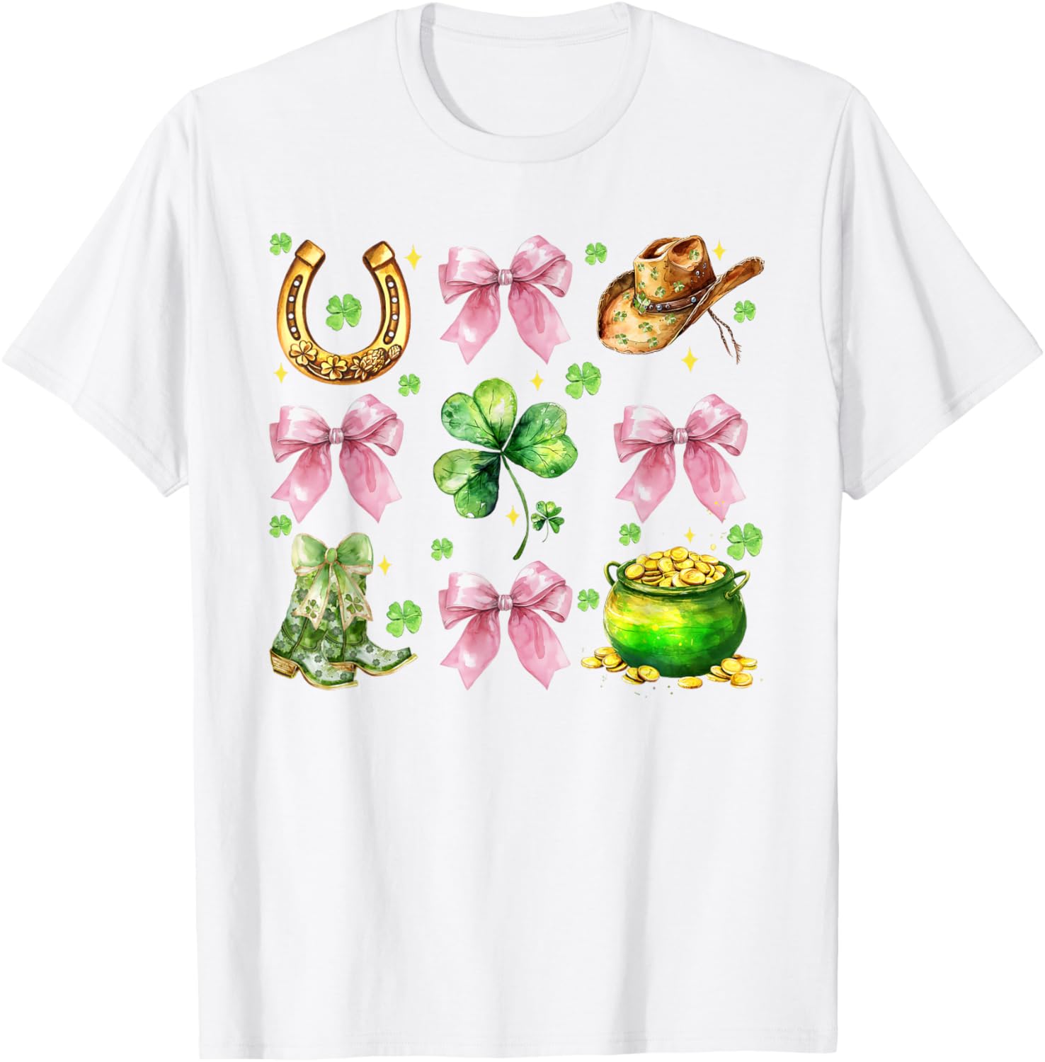 Coquette Lucky Clover Green Bow Shamrock St Patrick's Day T-Shirt - 19