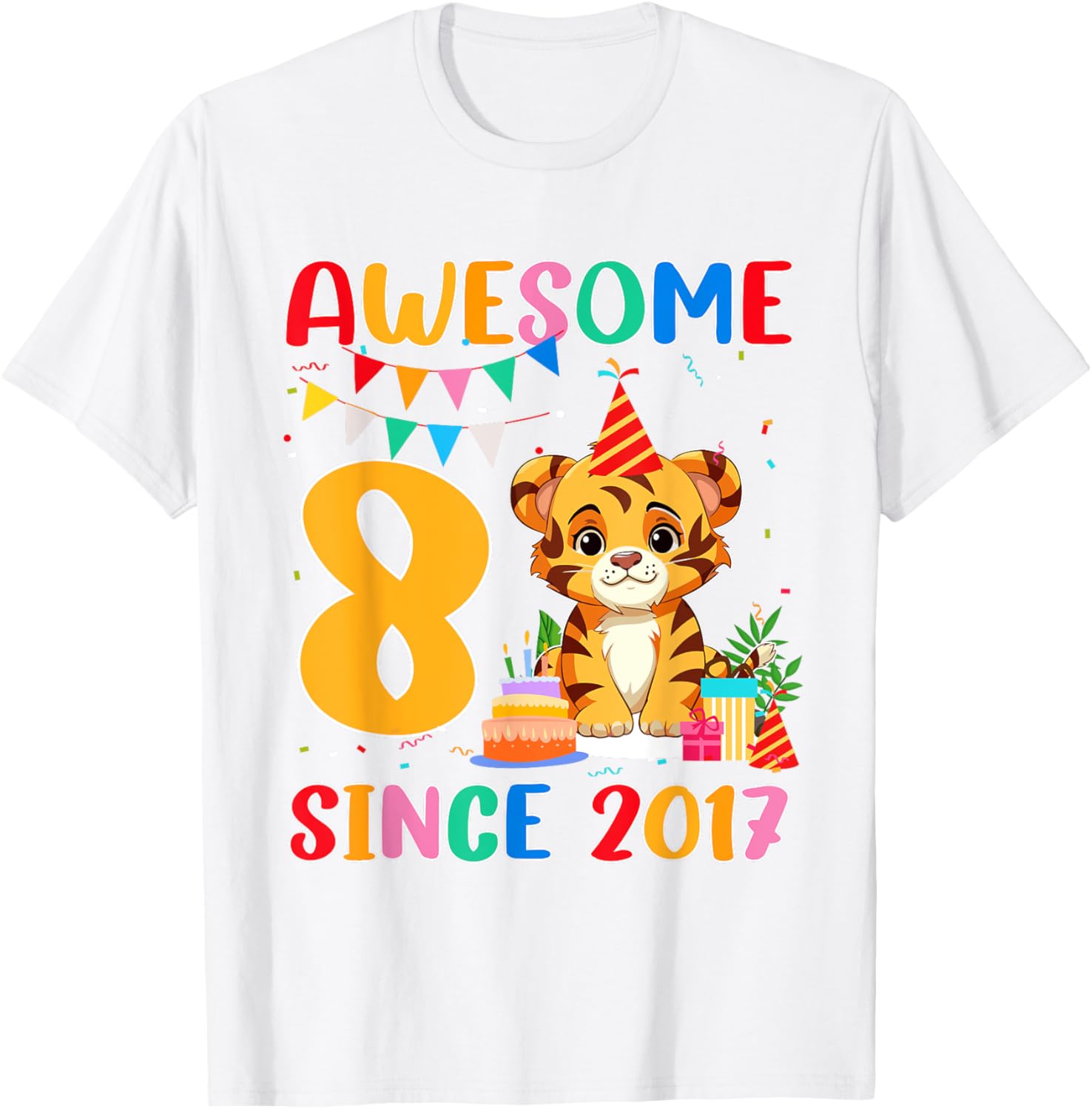 Cool 8 Year Old Birthday Tiger Lover T-Shirt Gift for Kids Since 2017 - 18