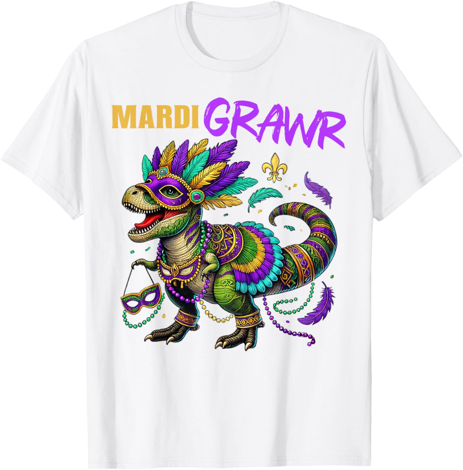 Funny T Rex Dinosaur Mardi Gras Party T-Shirt for Dino Lovers - 26