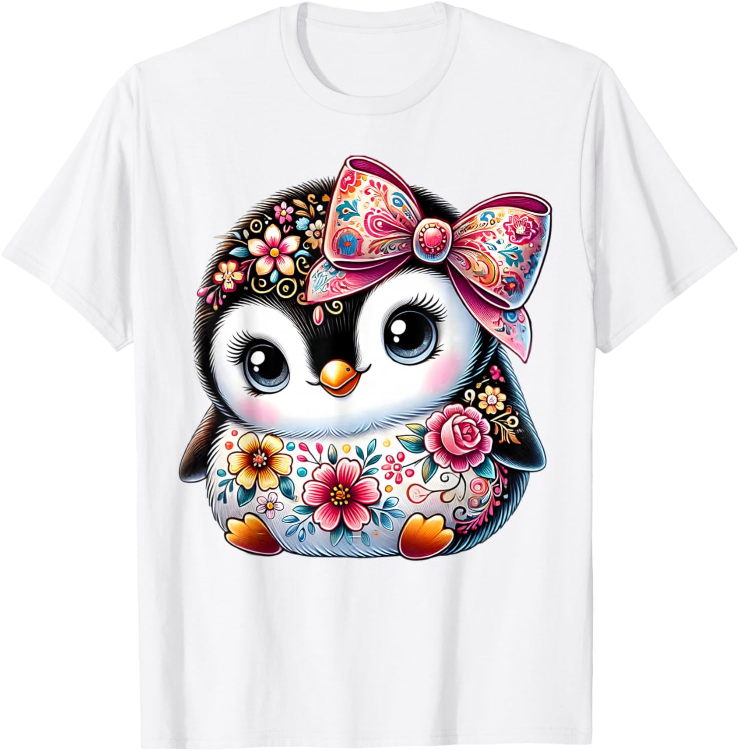 Cute Penguin Lover Floral Graphic T-Shirt for Girls and Women - 13