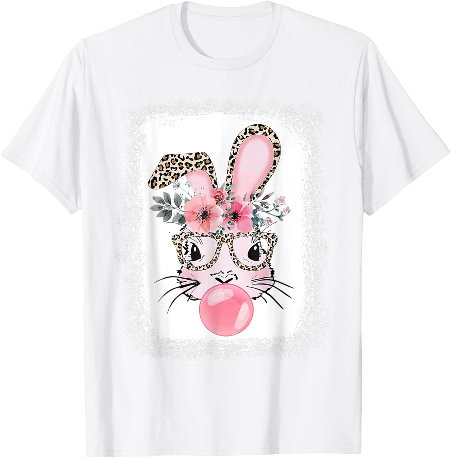 Cute Bleached Bunny Blowing Bubble Gum T-Shirt for Easter Celebrations - 22