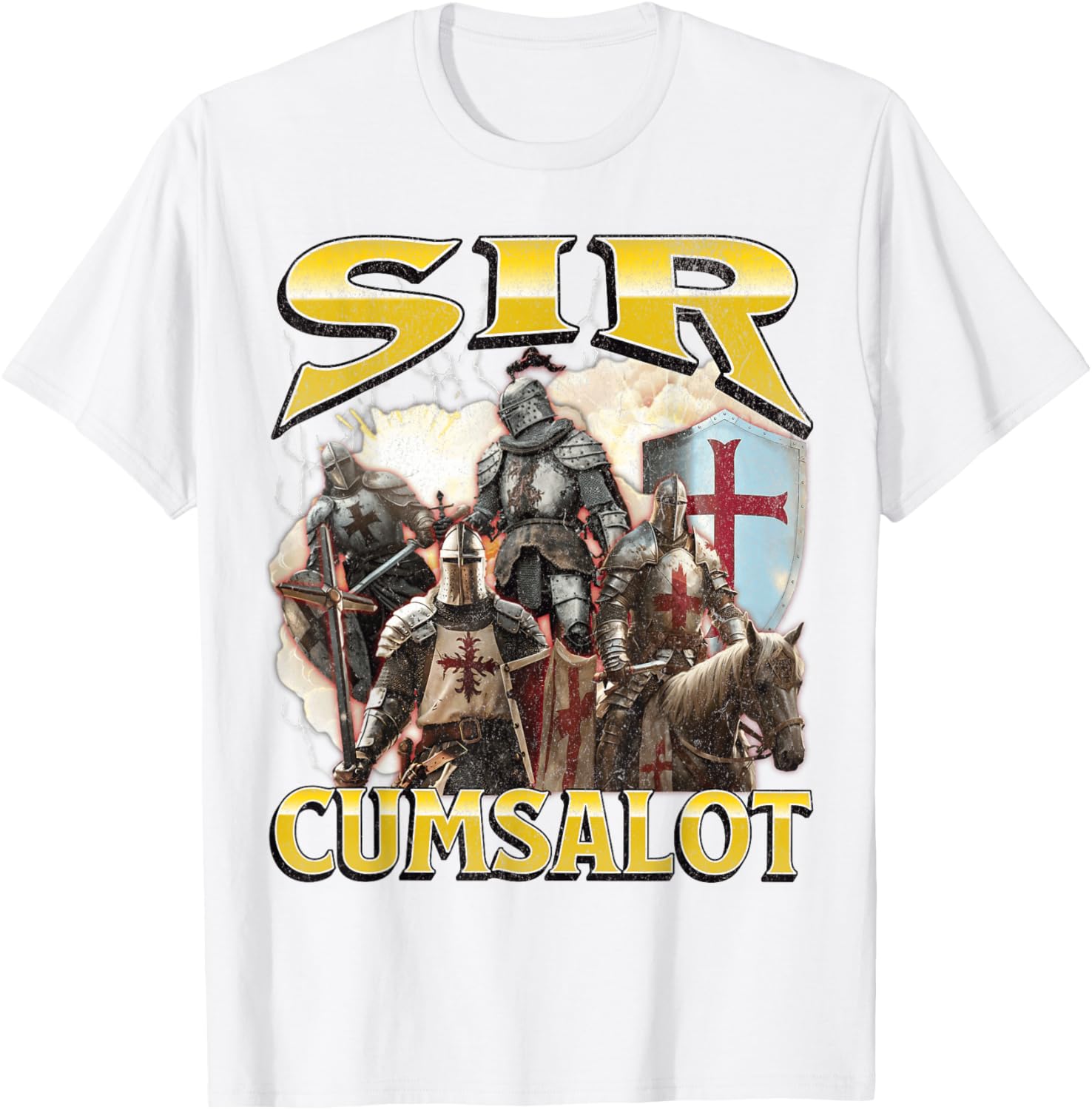 Sir Cumsalot Funny Offensive Knight Meme Graphic T-Shirt for Adults - 17