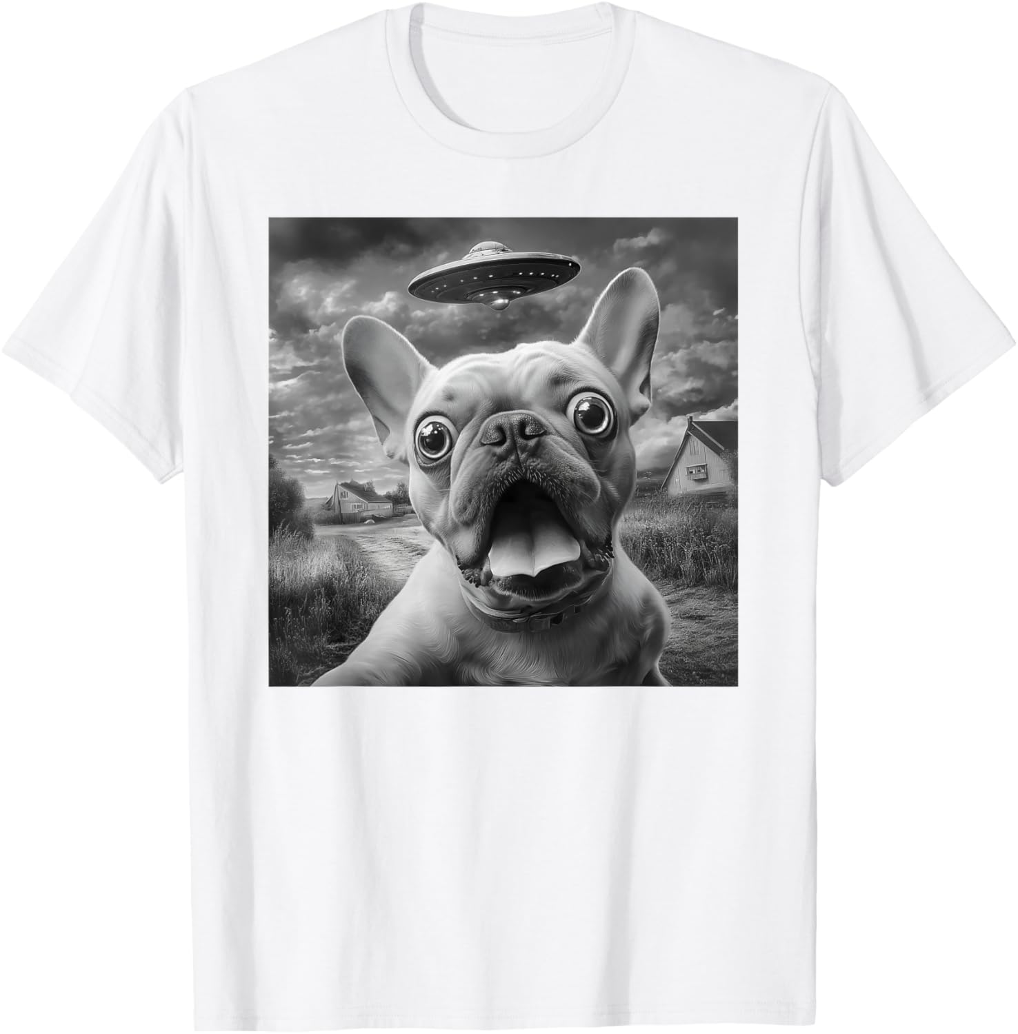 Funny French Bulldog Alien UFO Selfie T-Shirt for Dog Lovers - 1