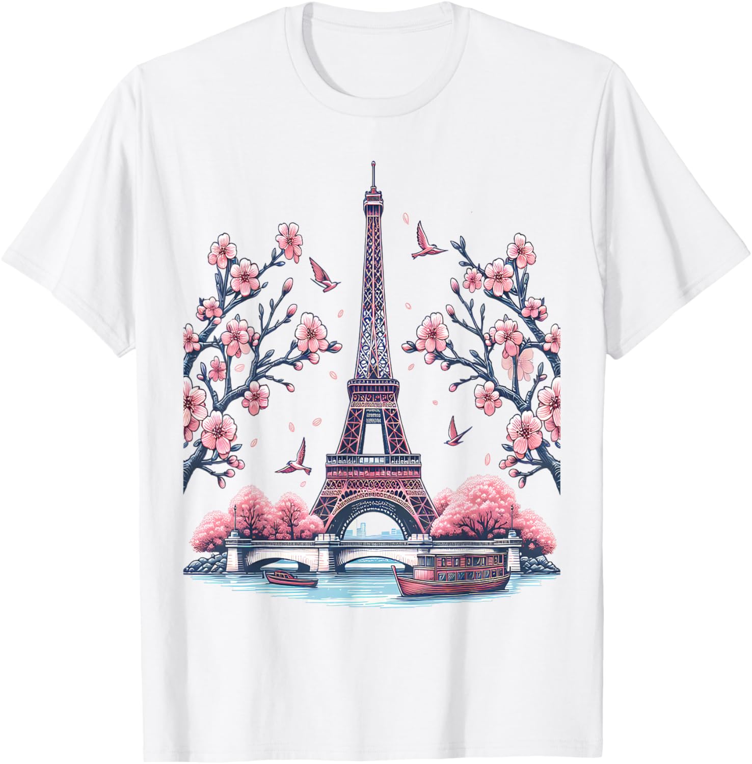 Parisian Souvenir Eiffel Tower Cherry Blossom T-Shirt for Travelers - 23