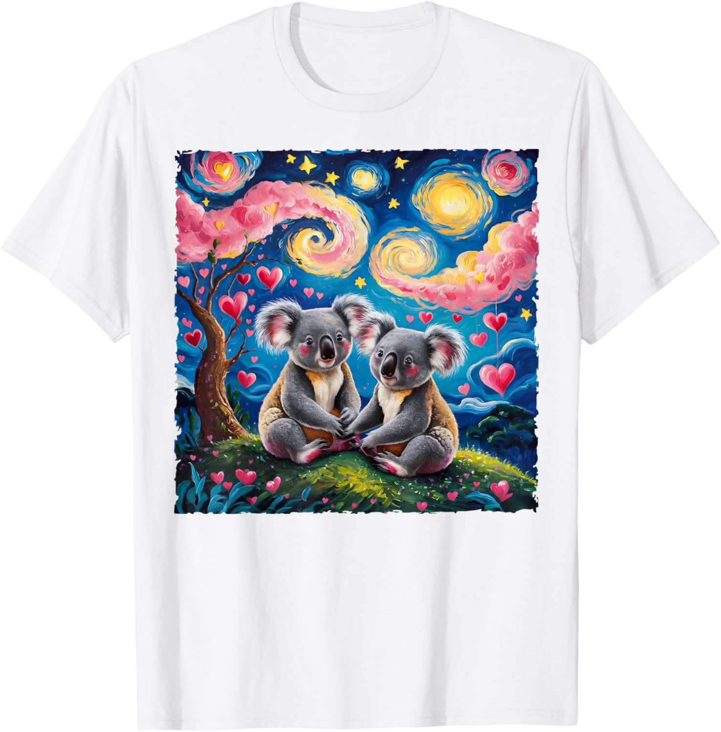 Koala Bear Van Gogh Starry Night T-Shirt for Romantic Couples - 3