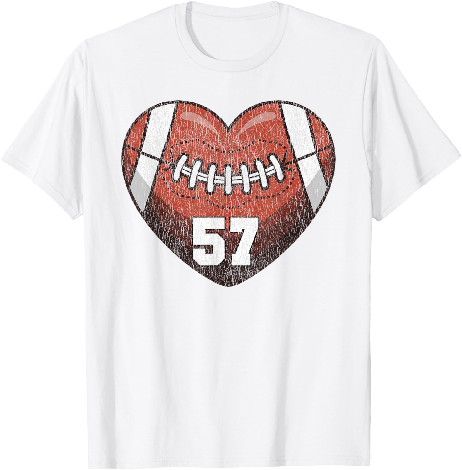 Football Number 57 Distressed Heart T-Shirt for Proud Football Moms - 5
