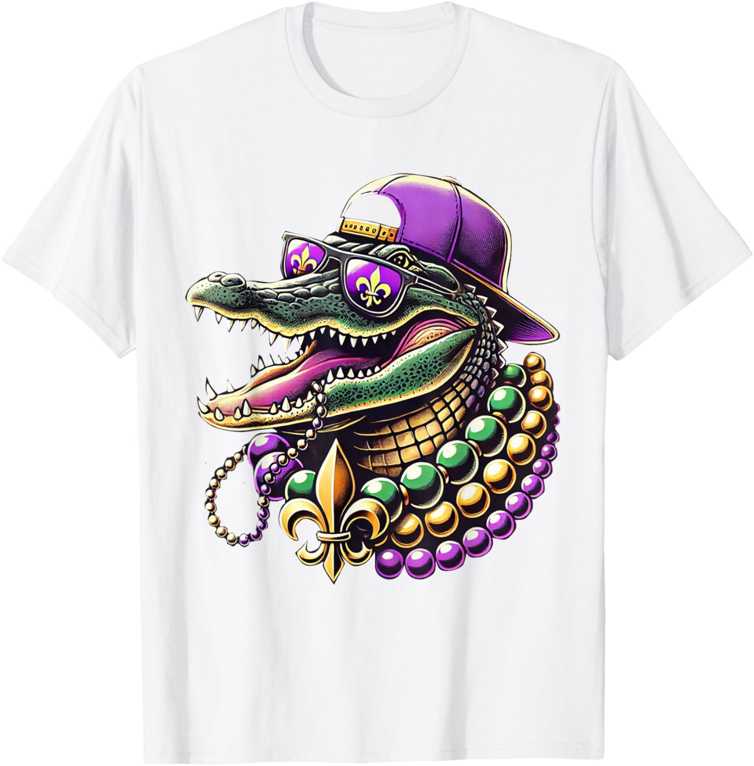 Unisex Mardi Gras T-Shirt - Cartoon Pattern Black Short Sleeve Tee - 4