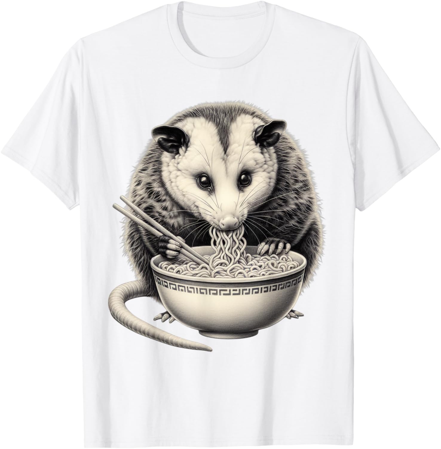 Opossum Eating Ramen Bowl T-Shirt Perfect for Food Lovers and Animal Fans - 17