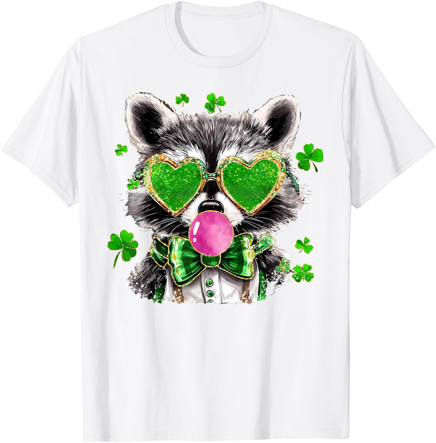 Lucky Racoon Blowing Gum Funny Shamrock St Patrick's Day T-Shirt - 9