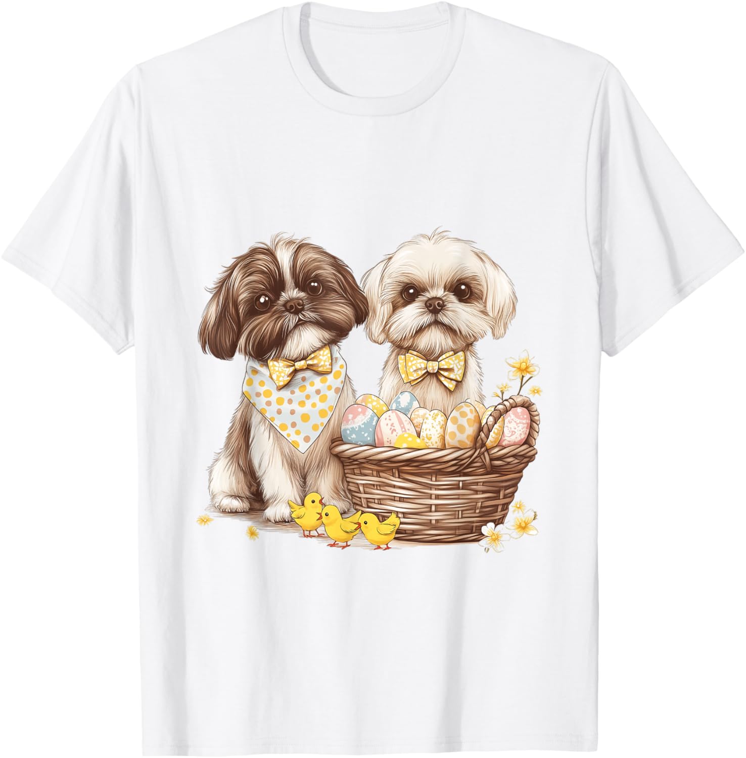 Happy Easter Shih Tzu Dog T-Shirt with Eggs and Chicks for Fun Celebrations - 20