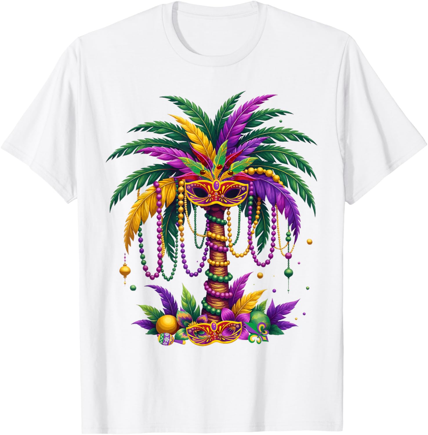 Funny Palm Tree and Beads T-Shirt for Mardi Gras Tropical Parties - 6