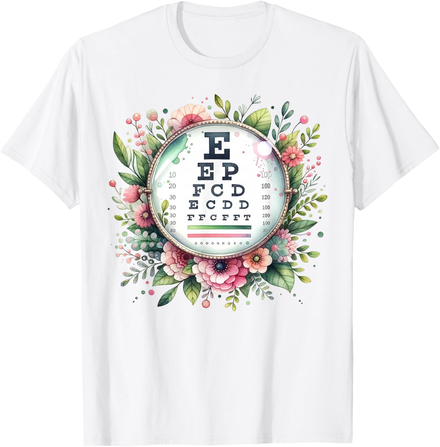 Floral Eye Chart T-Shirt for Optometrists and Eye Care Professionals - 5