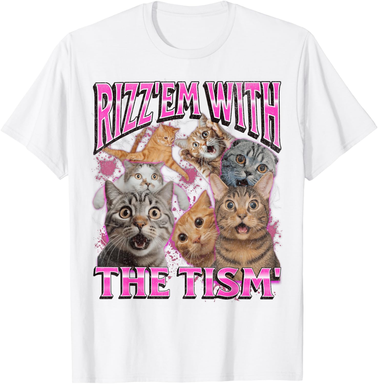 Funny Rizz Em With The Tism Cat Meme Vintage 90s T-Shirt for Men and Women - 18