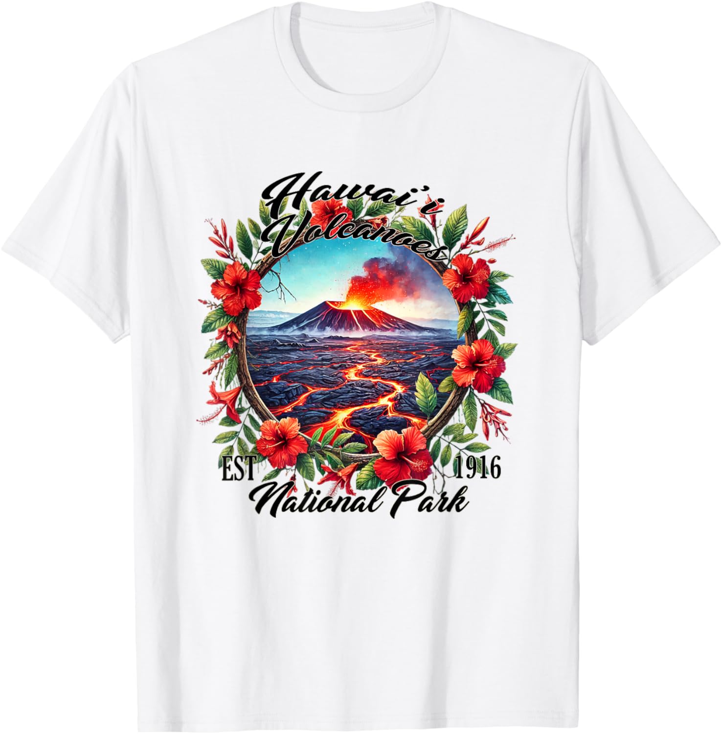 Retro Floral Hawaii Volcanoes National Park Camping T-Shirt for Outdoors - 10