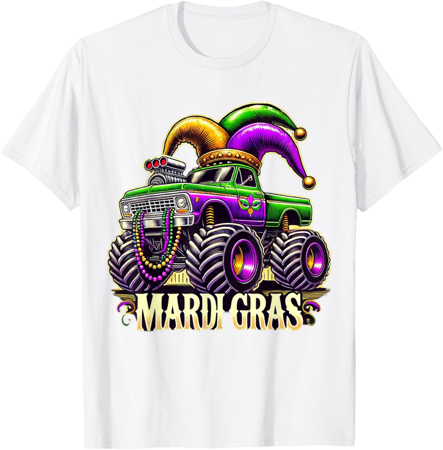 Mardi Gras Jester Carnival Monster Truck T-Shirt for Girls Kids - 14