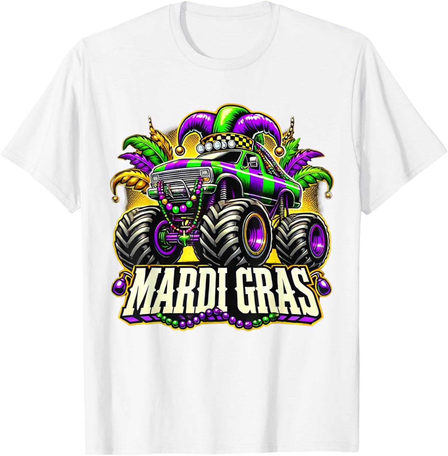 Mardi Gras Jester Monster Truck T-Shirt for Kids Fun Carnival Style - 8