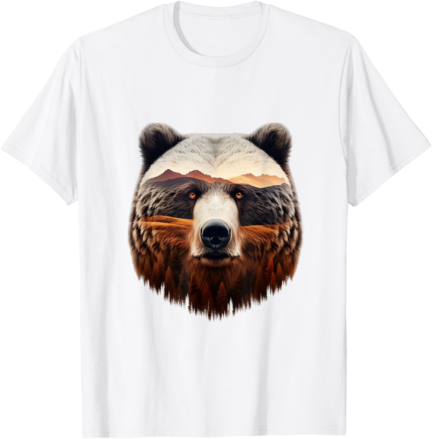 Double Exposure Grizzly Bear T-Shirt - Mountain Forest Nature Art - 6