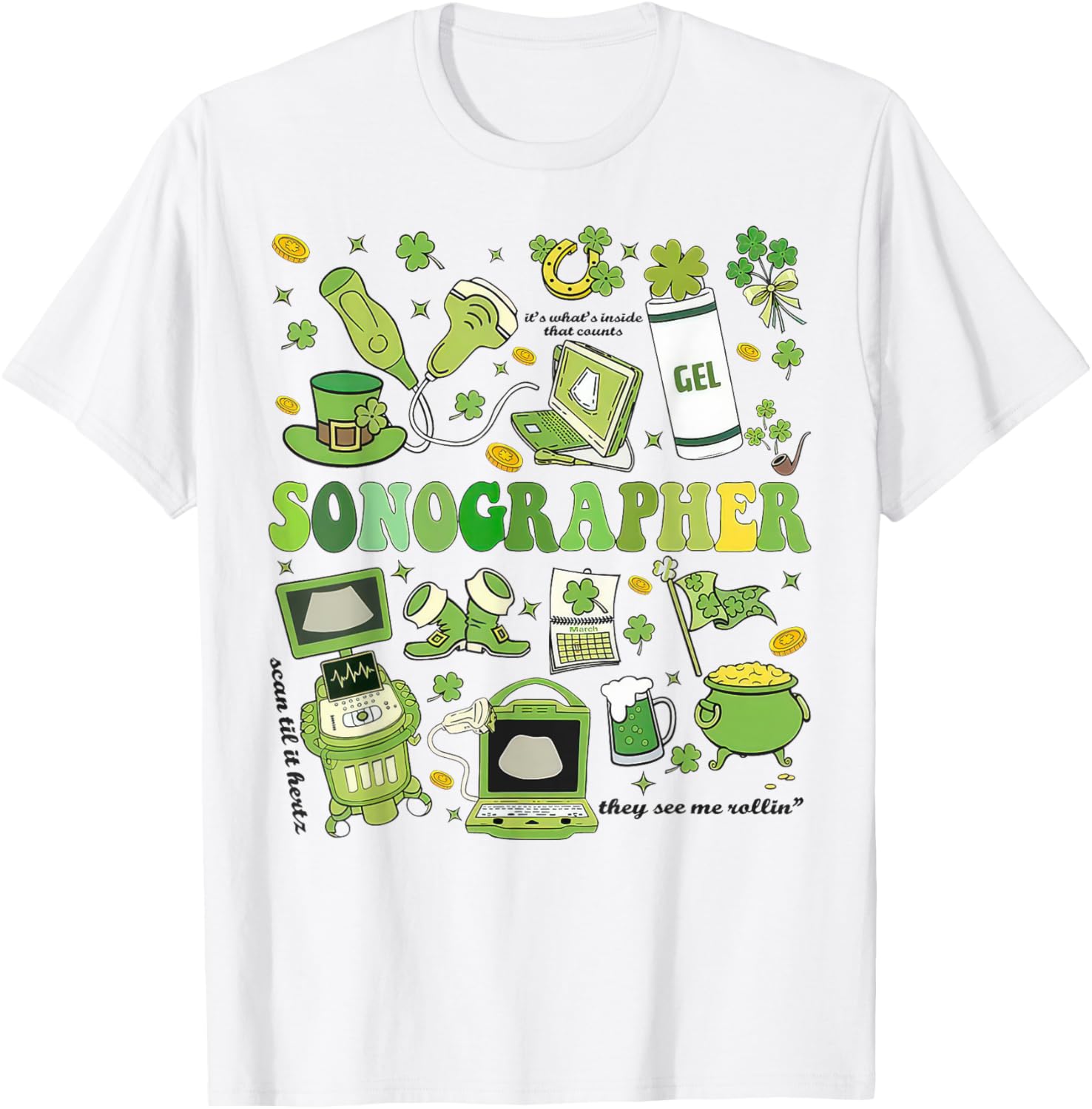 St Patrick's Day Sonographer Shamrock T-Shirt for Ultrasound Techs - 1