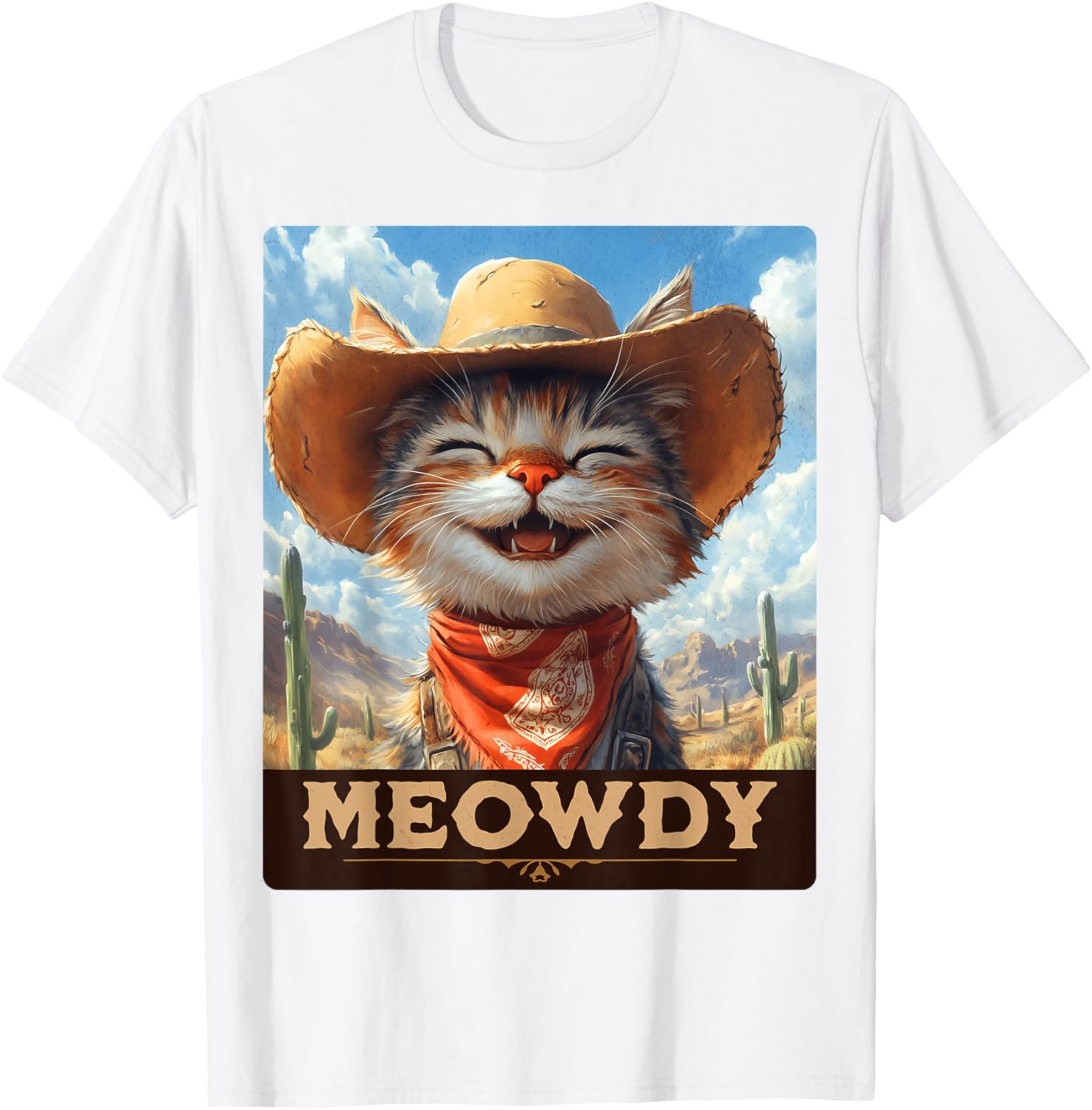 Meowdy Cowboy Cat T-Shirt - Wild West Feline Fun for Cat Lovers - 24