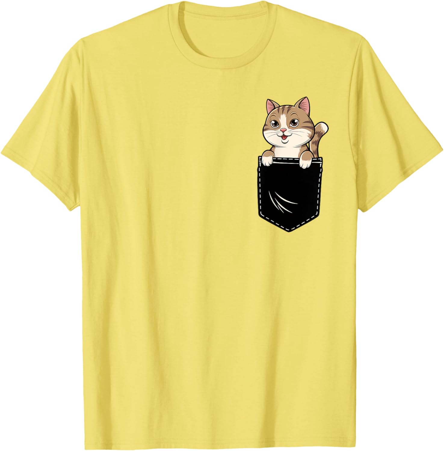 Cute Funny Cat Pocket T-Shirt for Men and Women - Adorable Animal Design - 1