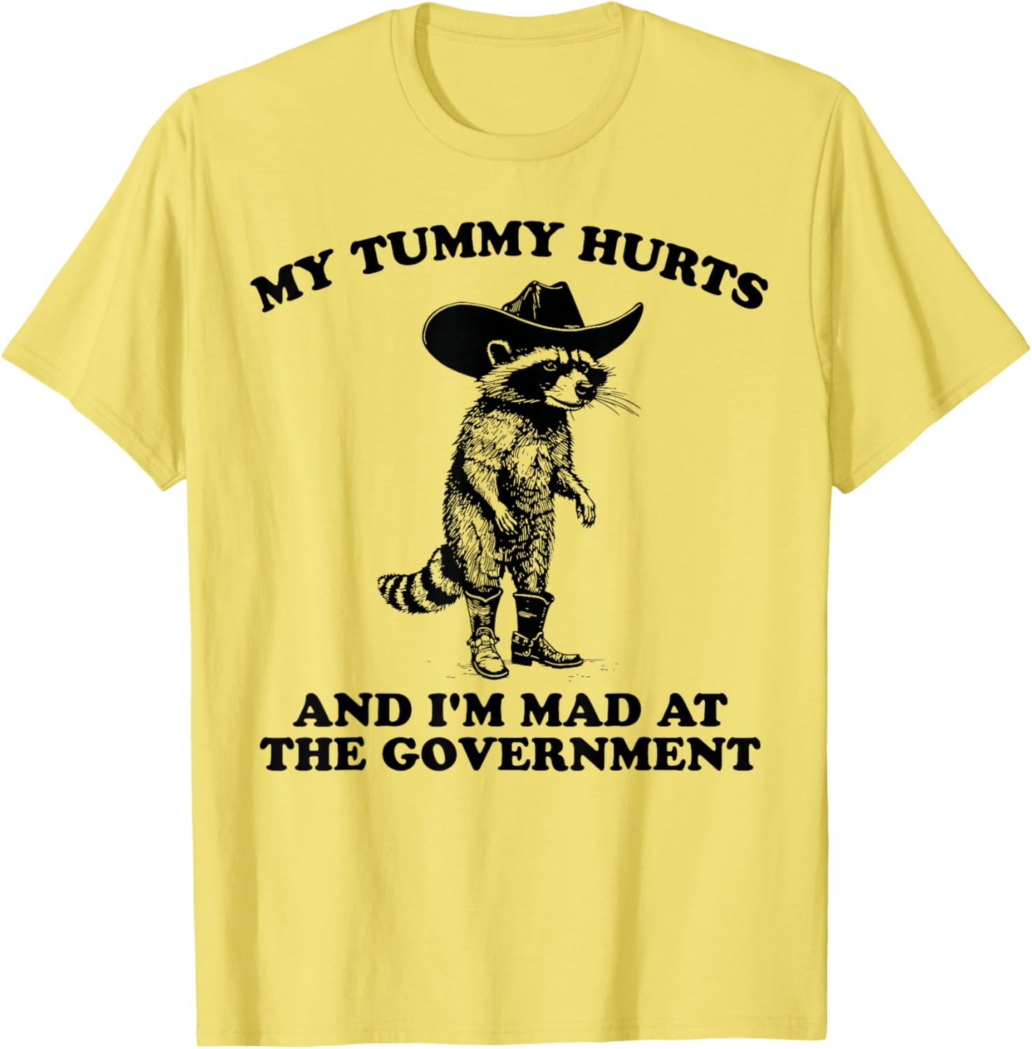 Funny Cowboy Raccoon T-Shirt for Kids Who Are Mad and Have Tummy Aches - 16