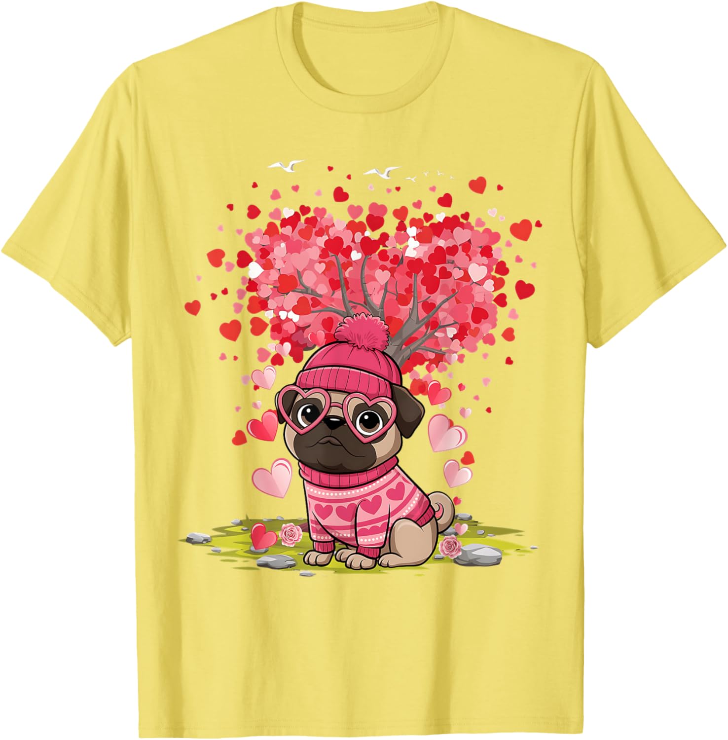 Pug Heart Tree Tee - Adorable Dog Lover Valentine's Day T-Shirt - 11