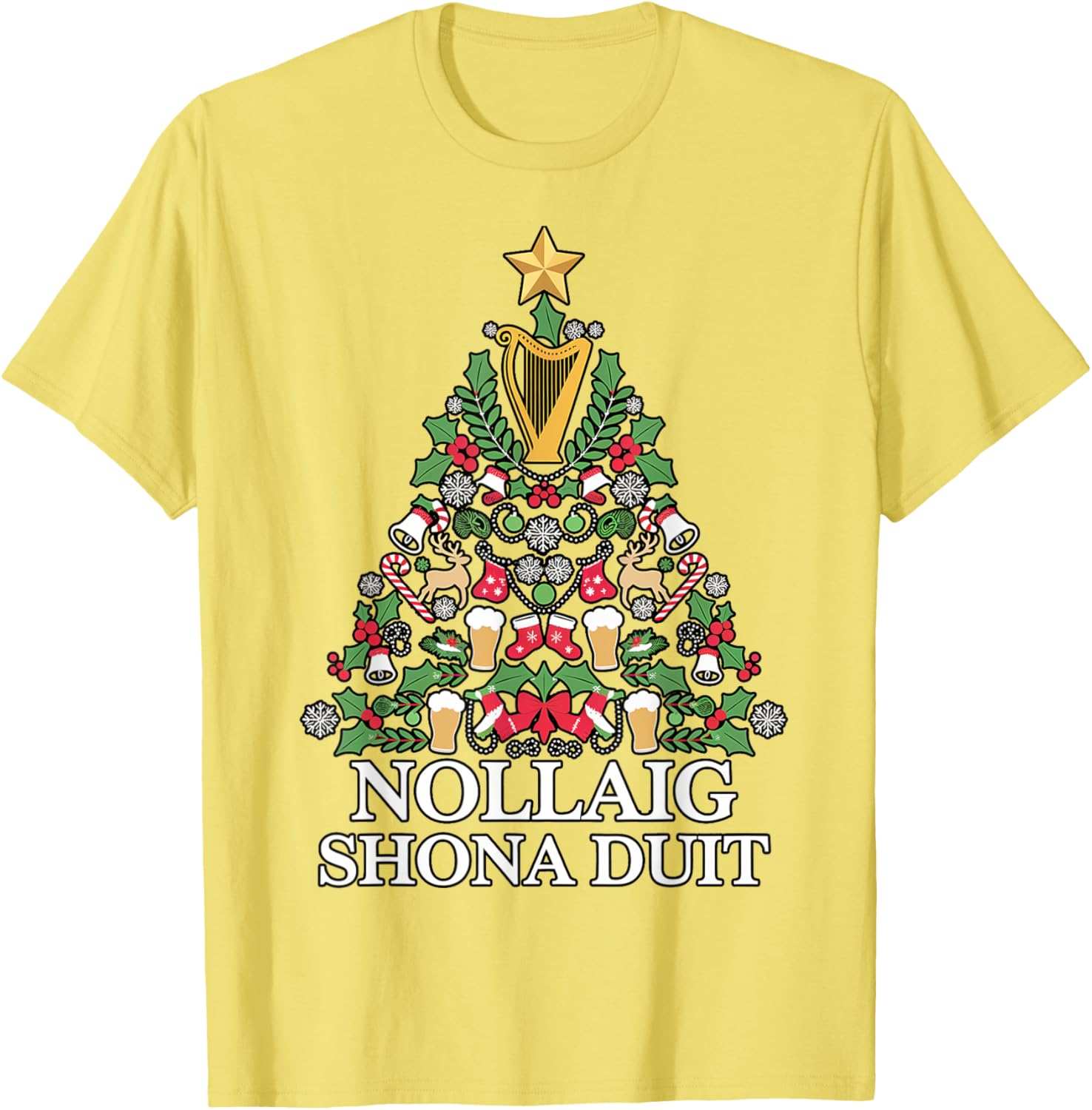 Irish Christmas Tree Nollaig Shona Duit Holiday Art T-Shirt for Festive Cheer - 9