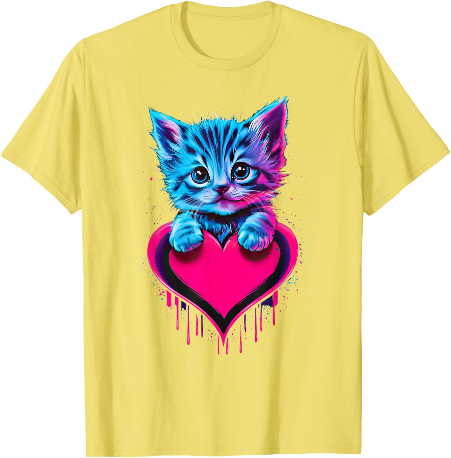 Cute Cat Valentine T-Shirt for Men, Women, and Kids - Funny Blacklight Design - 15