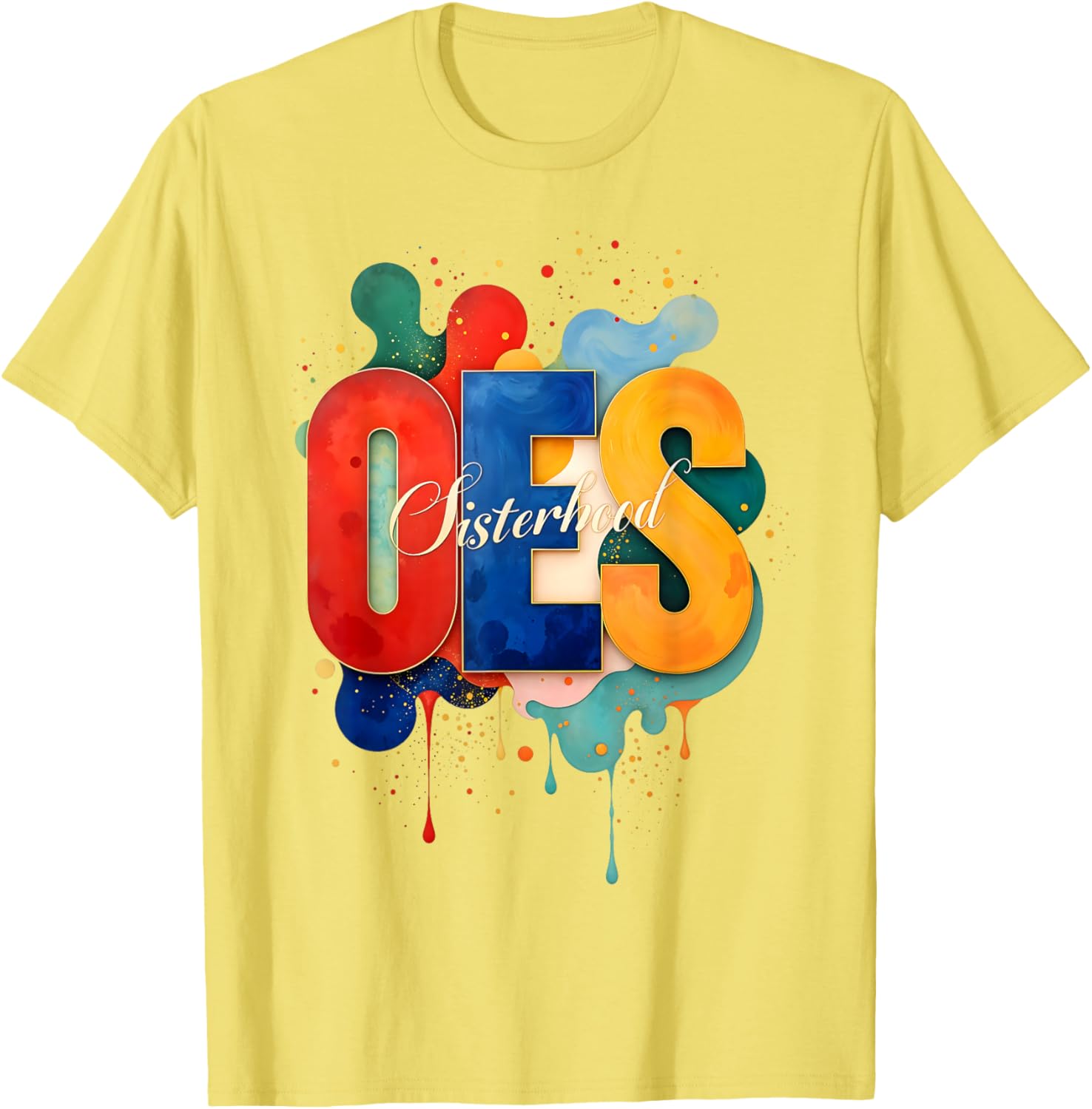 Colorful OES Watercolor Paint Drip T-Shirt for Order of the Eastern Star - 3