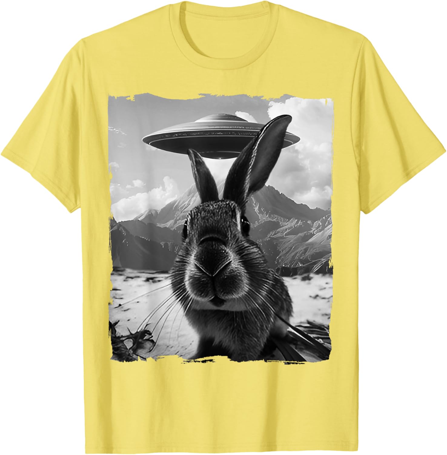 Cute Bunny Rabbit Selfie with Alien and UFO T-Shirt for Fun Lovers - 28