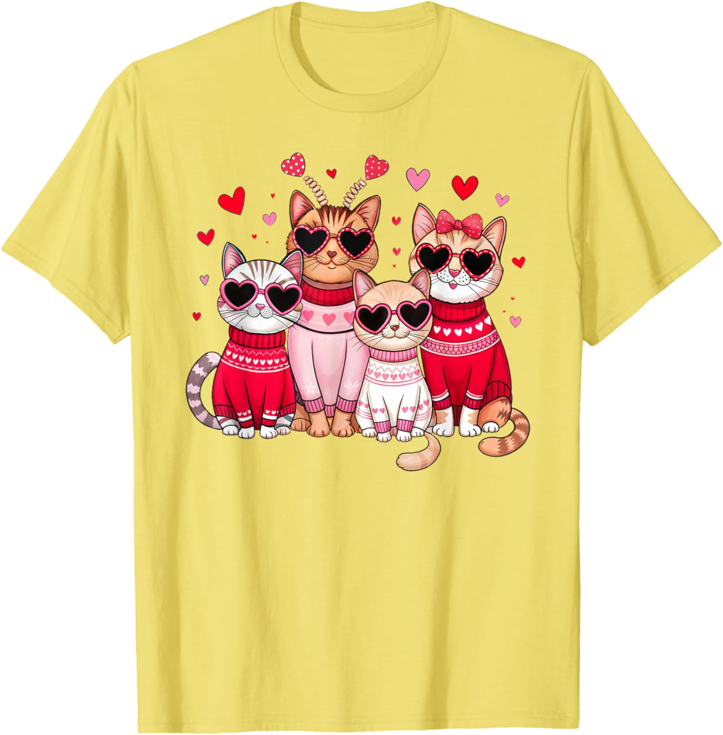 Retro Cat Heart Valentine's Day T-Shirt for Men and Boys, Cute Love Tee - 22