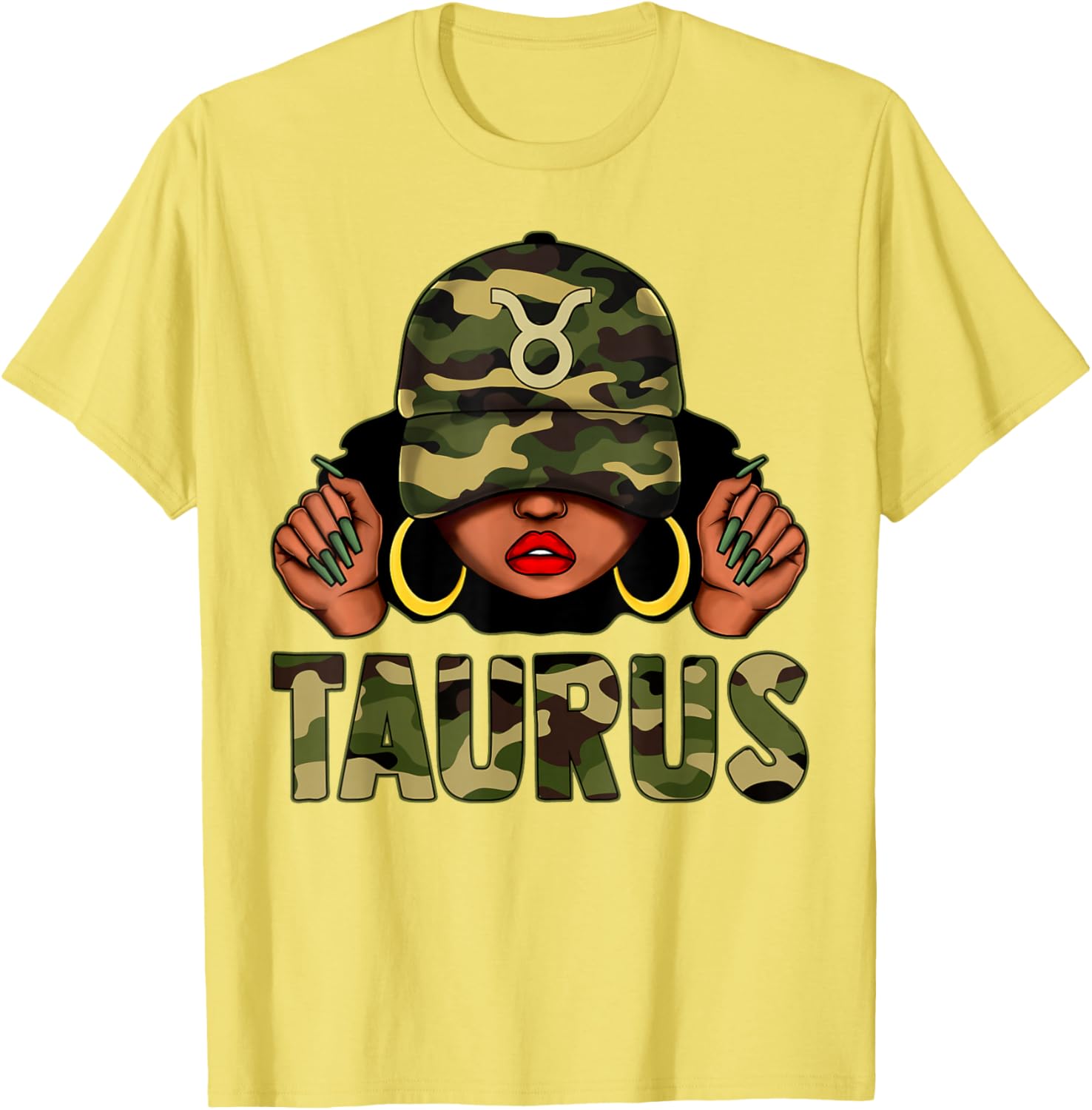 Taurus Queen Black Woman Camo Afro Girl Zodiac T-Shirt for Stylish Women - 3
