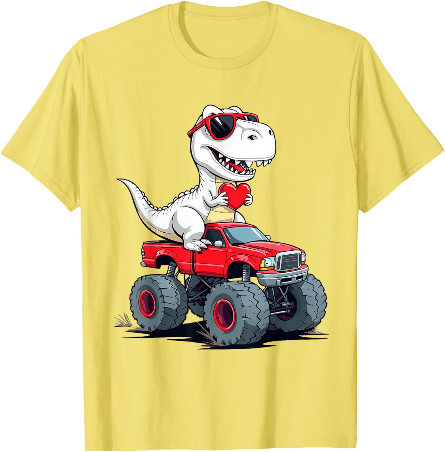 Fun Valentine's Day Dinosaur Monster Truck T-Shirt for Boys and Girls - 4