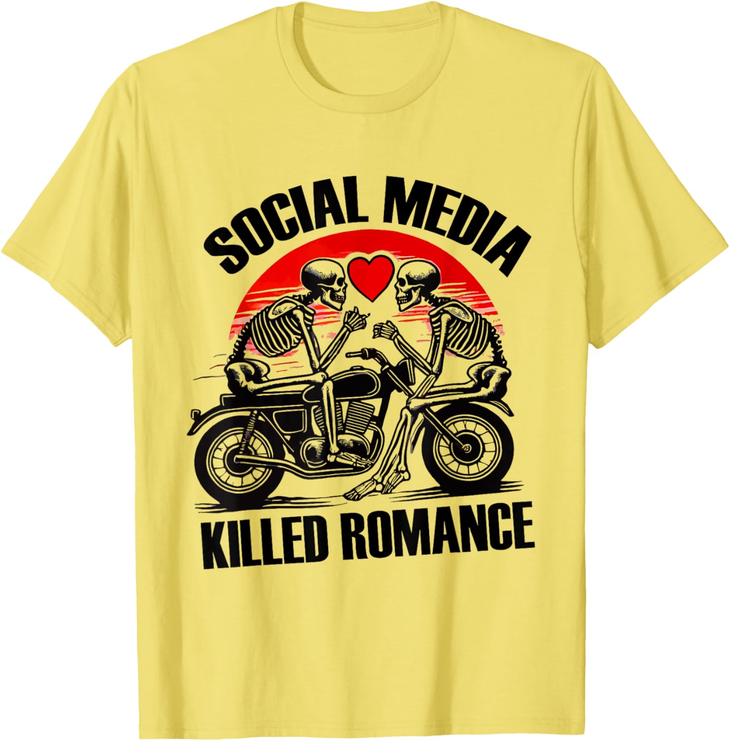 Skeleton Motorbike Love T-Shirt - Social Media Killed Romance Tee - 5