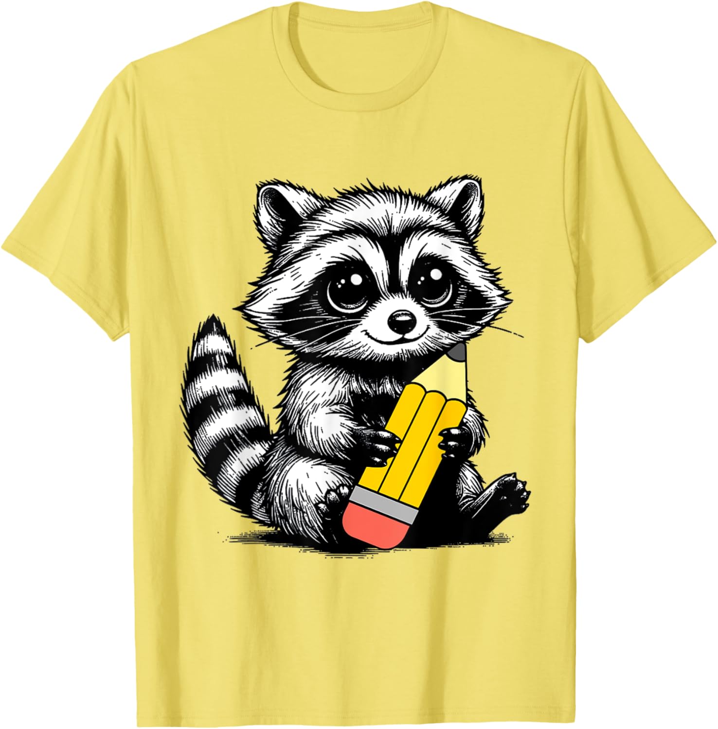 Cute Raccoon Teacher T-Shirt with Pencil Design for Animal Lovers - 1