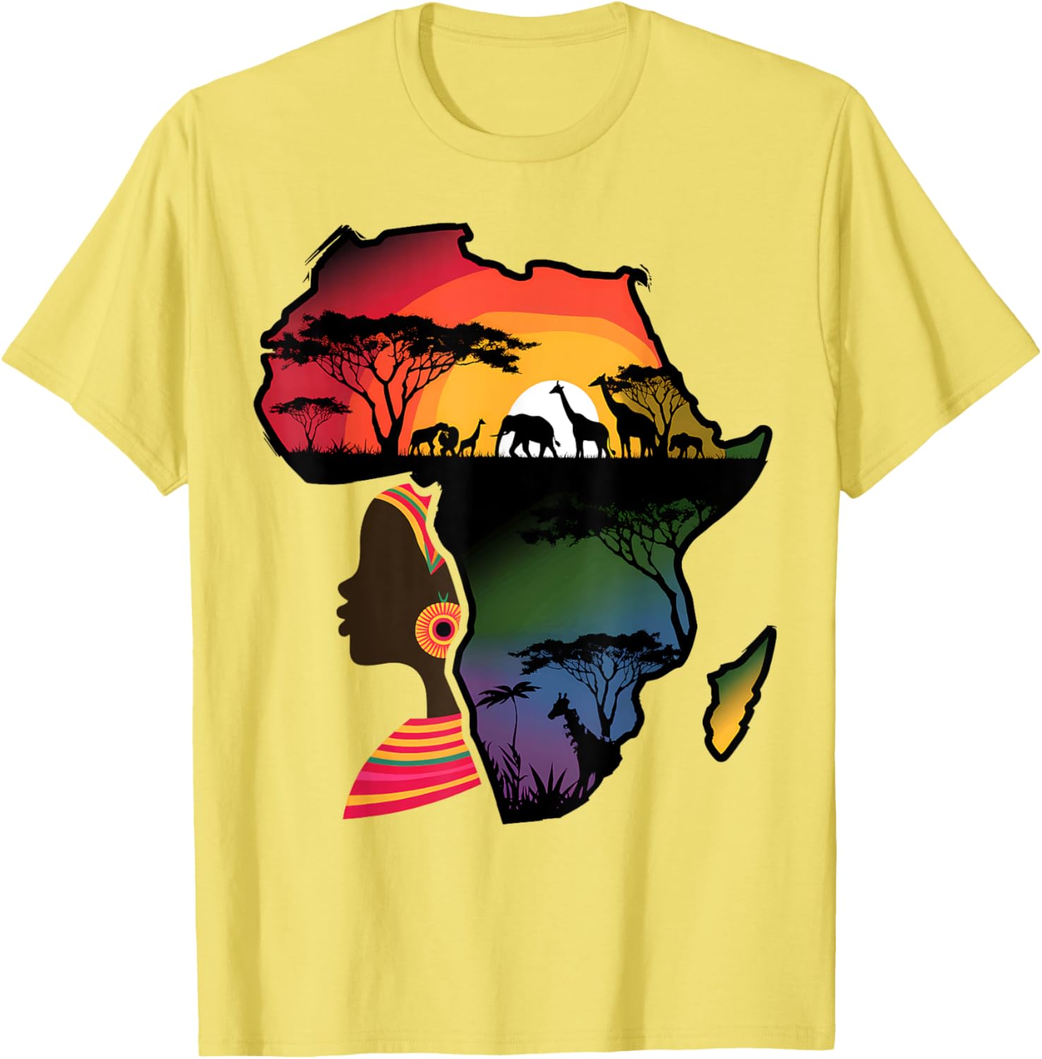 Black Women Afro Map Safari Animals T-Shirt Celebrating African Heritage - 15