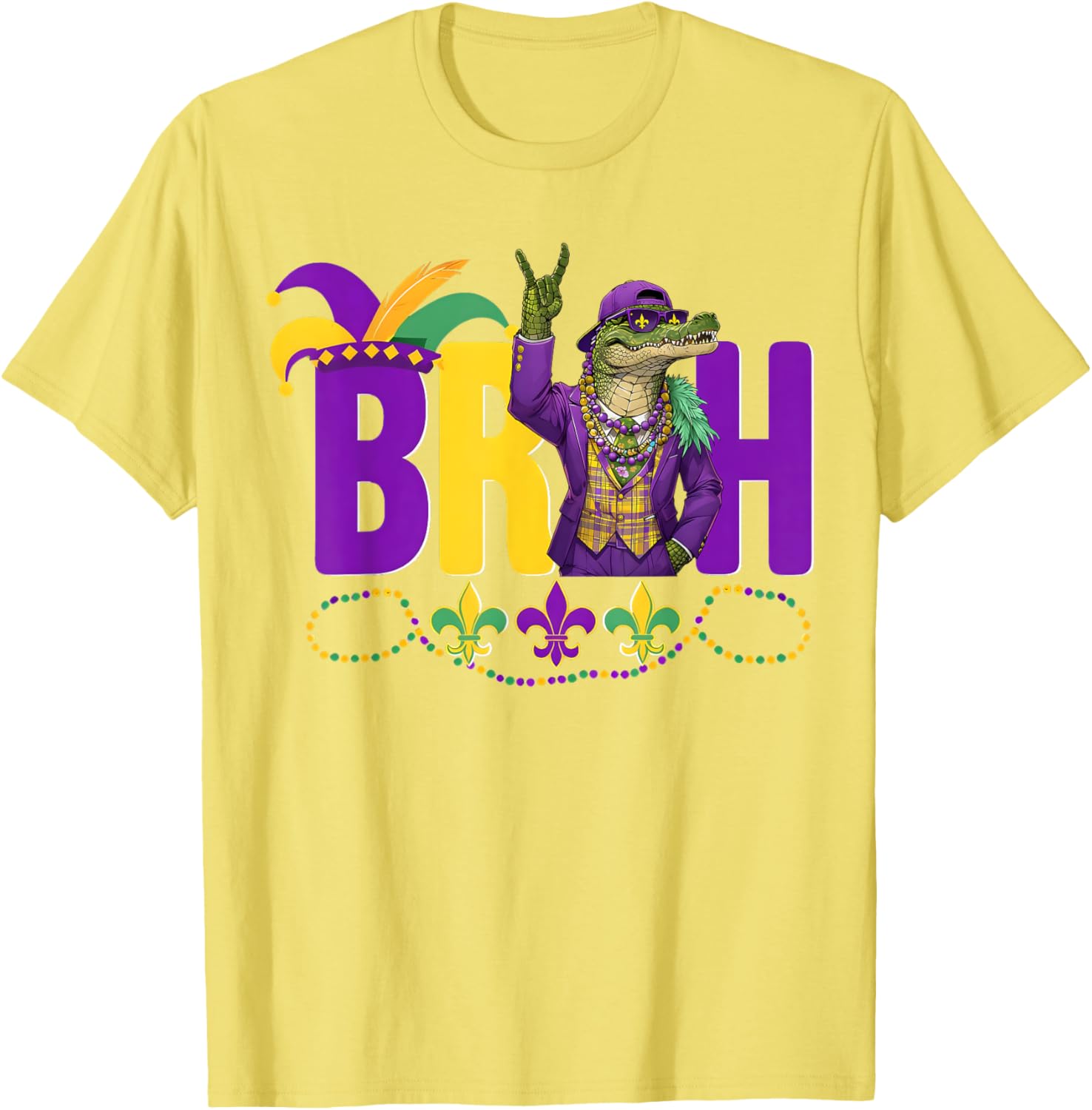 Bruh Mardi Gras Alligator Funny Meme T-Shirt for Boys and Teens - 1