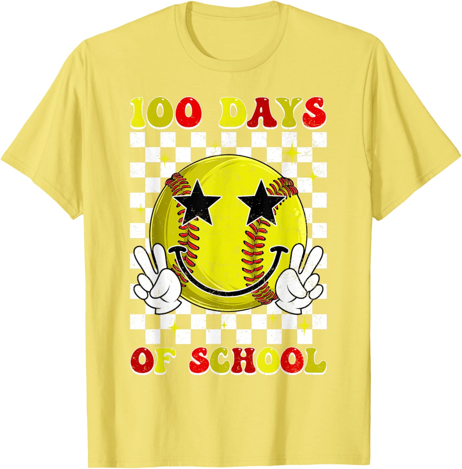 Groovy 100 Days Smarter Softball T-Shirt for Boys, Fun School Style - 16