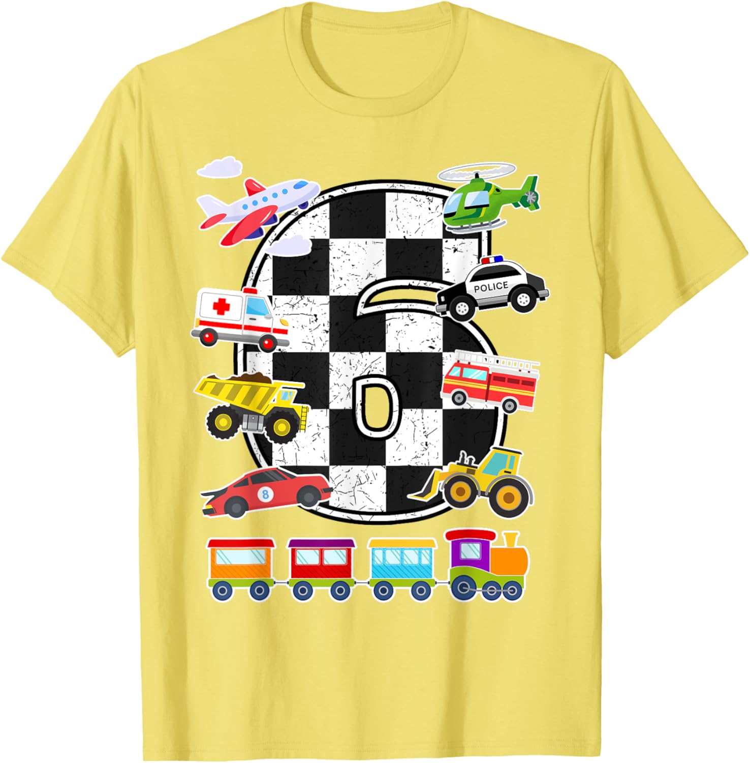 Adorable 6 Year Old Transportation T-Shirt for Boys with Trucks, Cars, Trains & Planes - 5