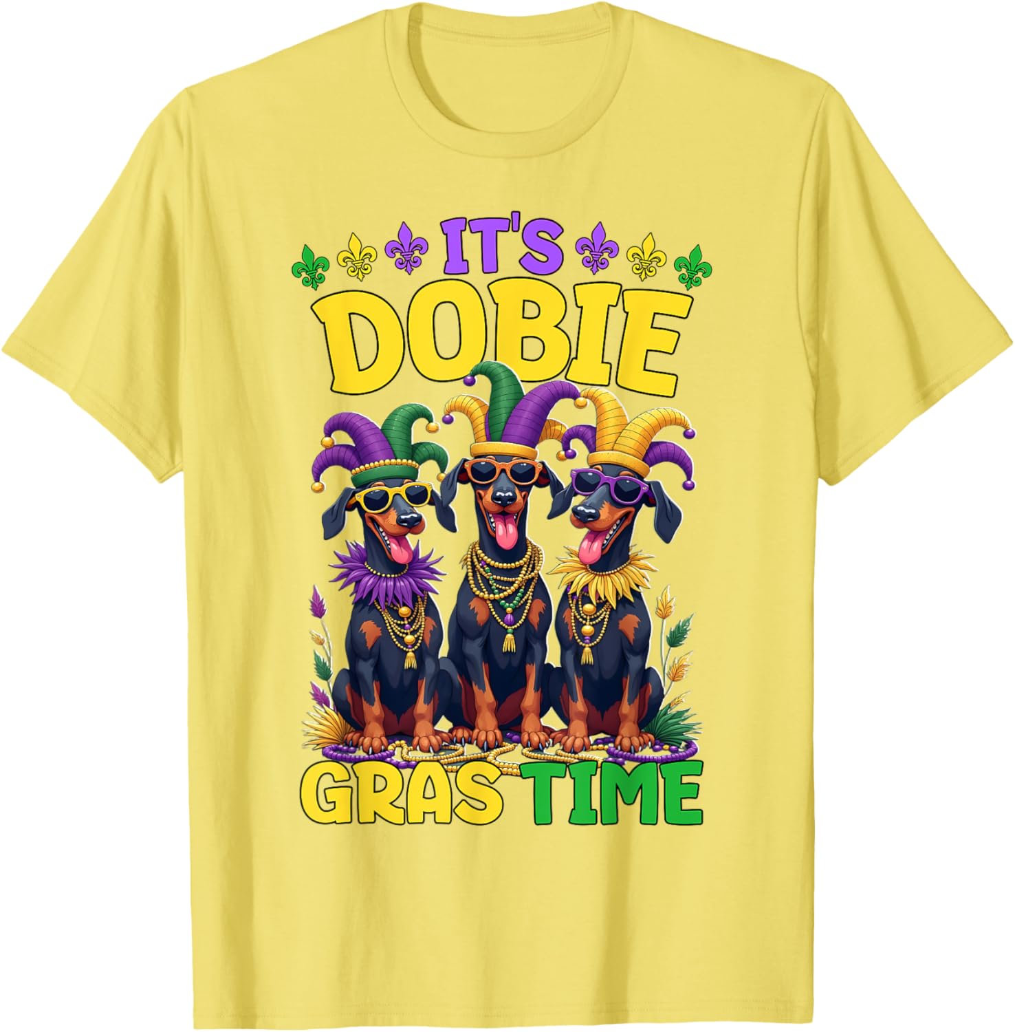 Mardi Gras Doberman T-Shirt Celebrating Carnival Festivities - 1