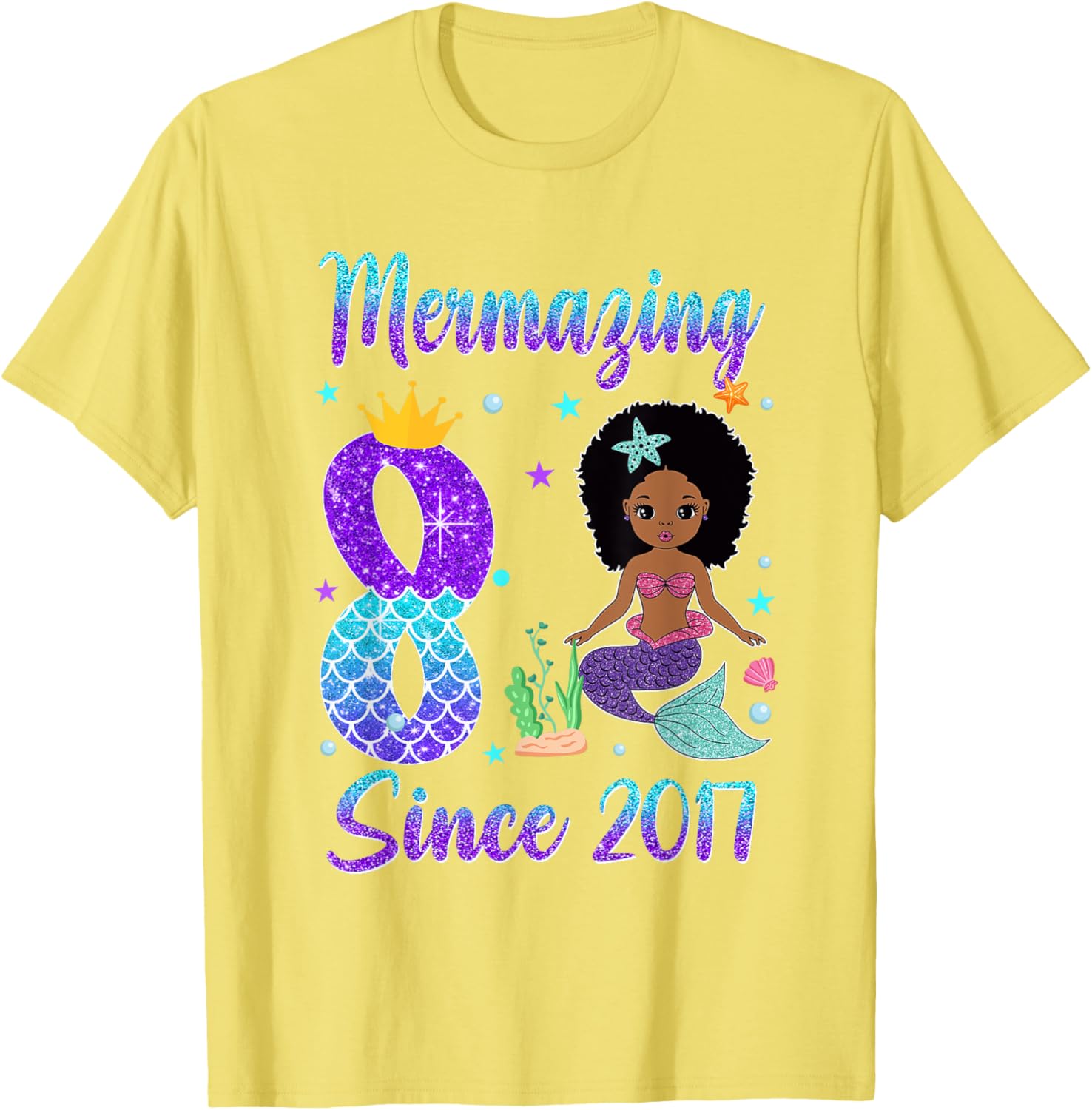 Awesome Since 2017 8th Birthday Black Mermaid T-Shirt for Girls - 3