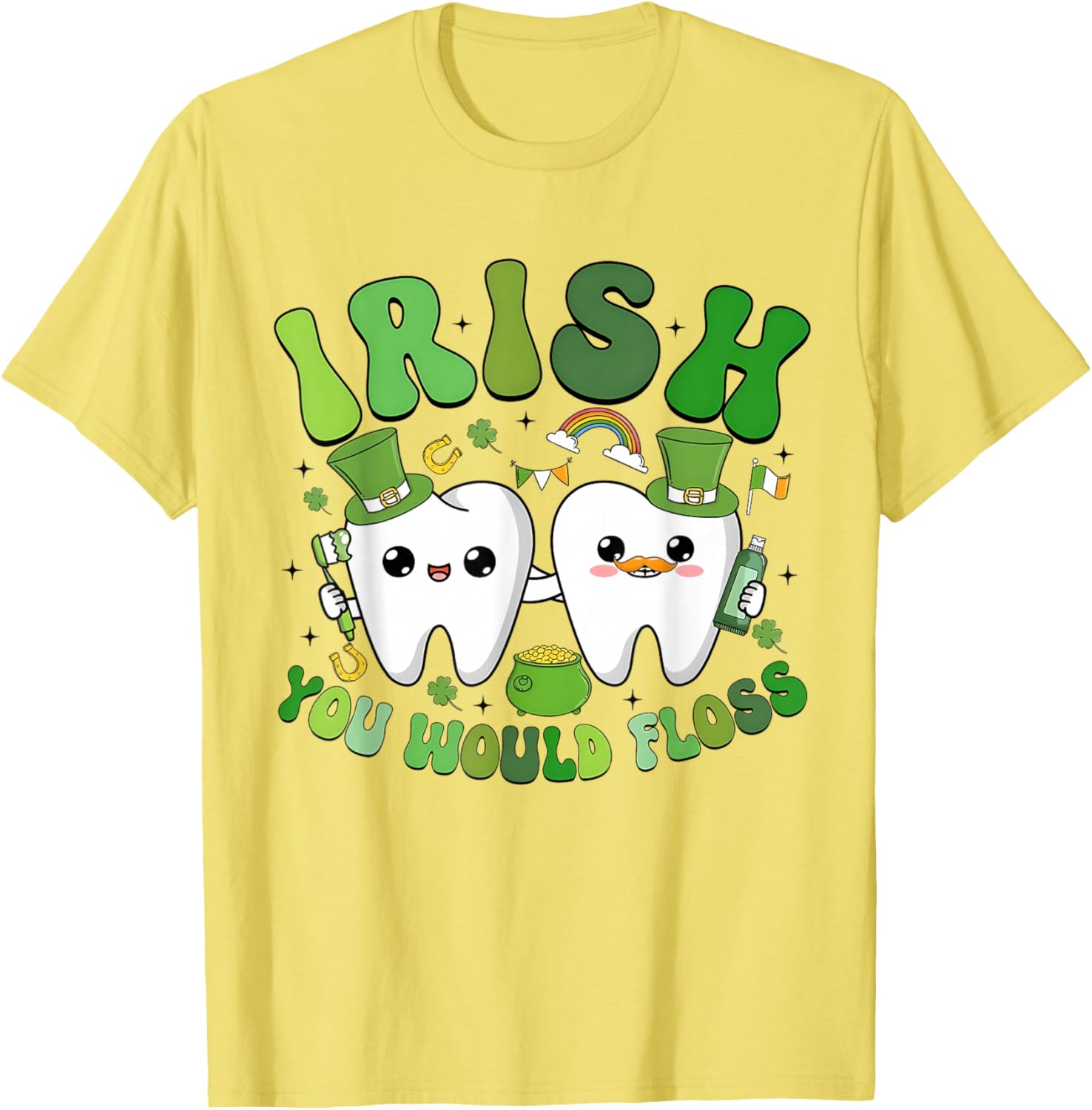 Groovy Retro St Patricks Day You Would Floss Dentist T-Shirt for Fun - 5
