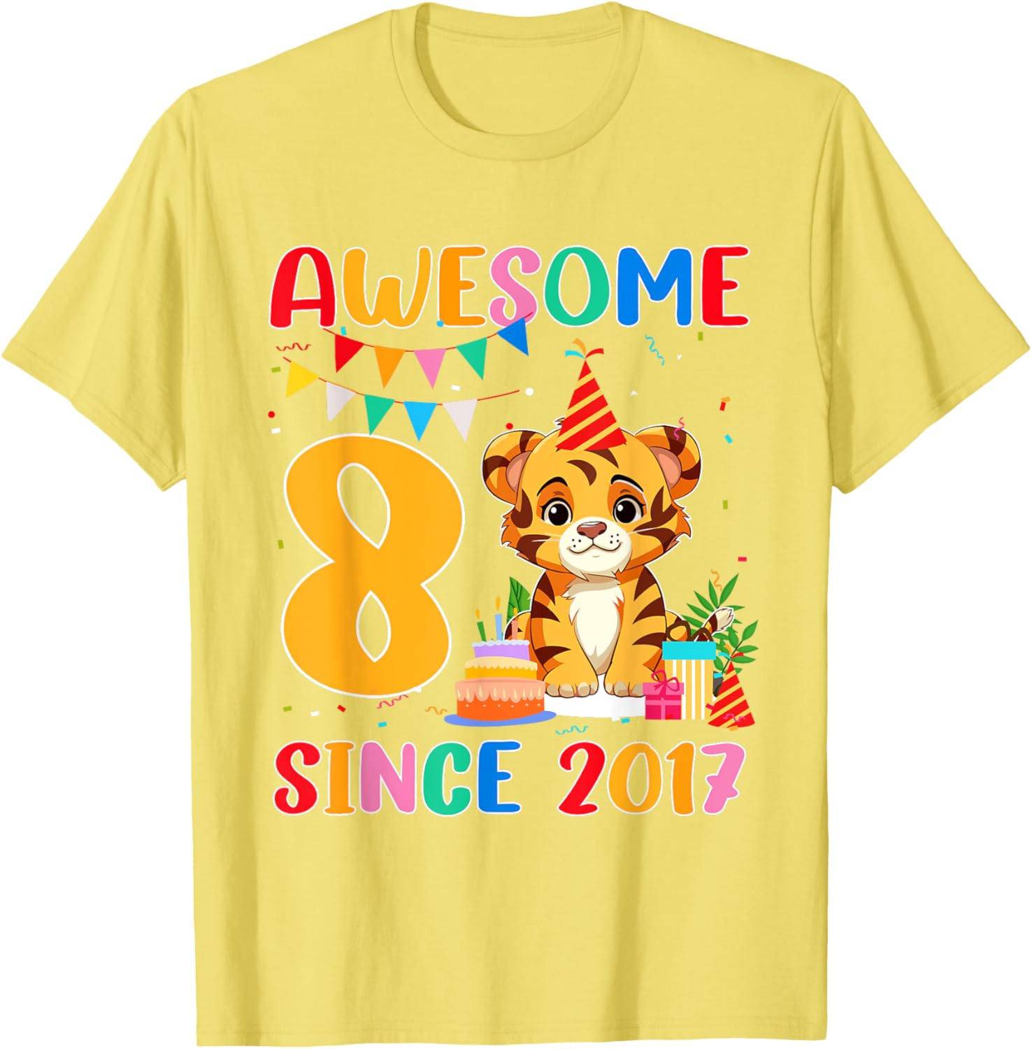 Cool 8 Year Old Birthday Tiger Lover T-Shirt Gift for Kids Since 2017 - 13