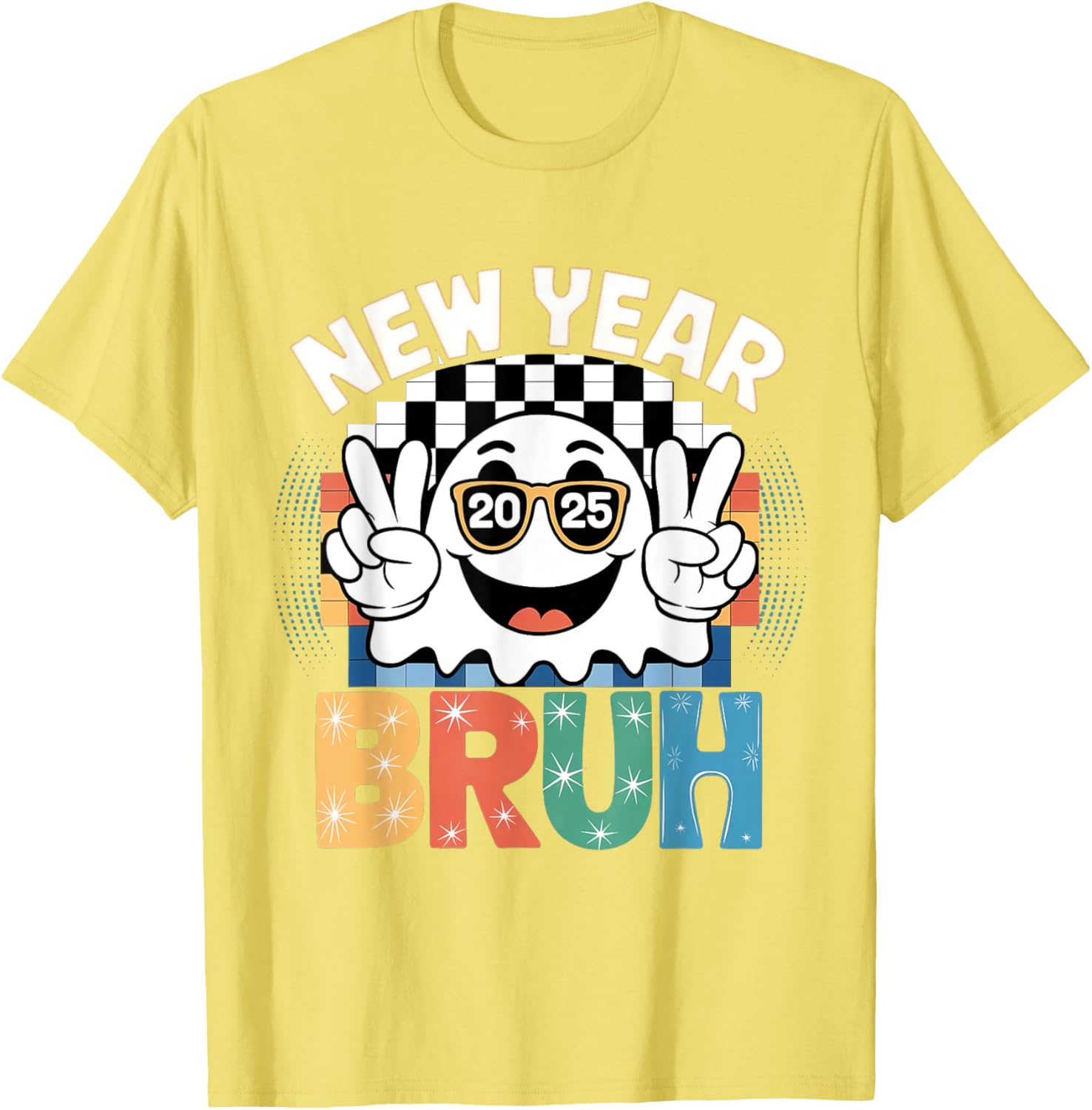 Cute Boo Ghost Happy New Year 2025 Vibes Funny Retro T-Shirt - 9